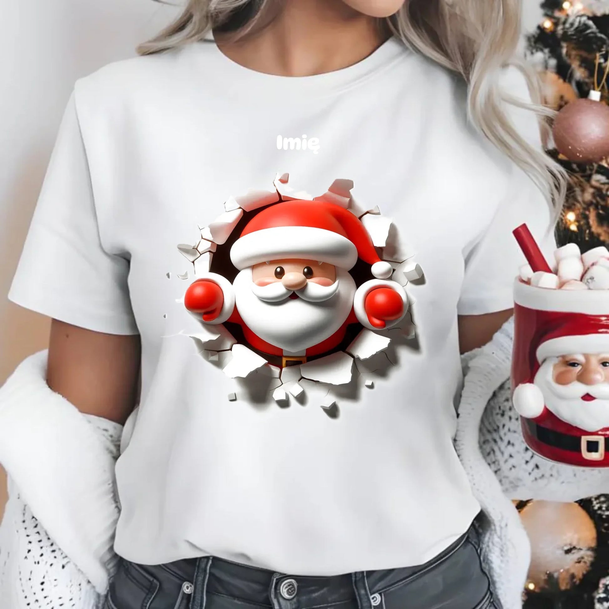 Mikołaj 3D | Personalizowana koszulka damska świąteczna BN80 - StoryCups.pl