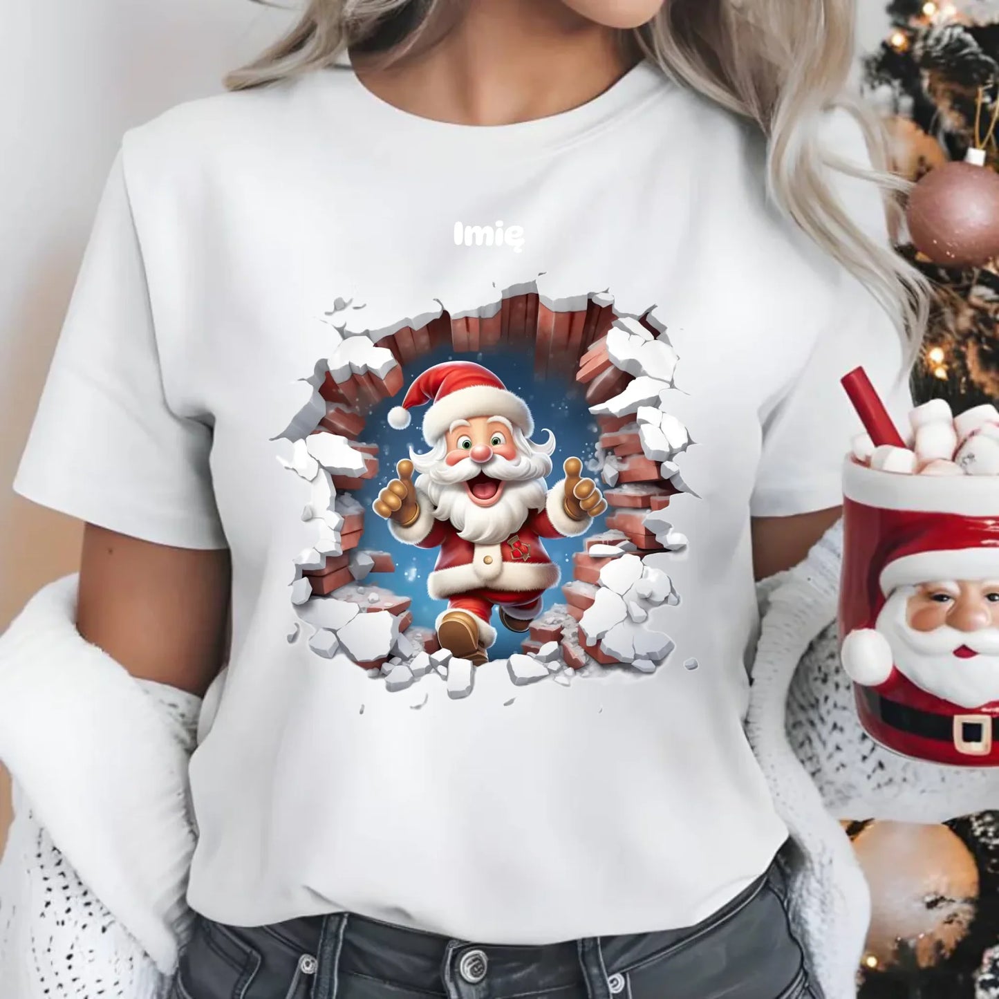 Mikołaj 3D | Personalizowana koszulka damska świąteczna BN83 - StoryCups.pl