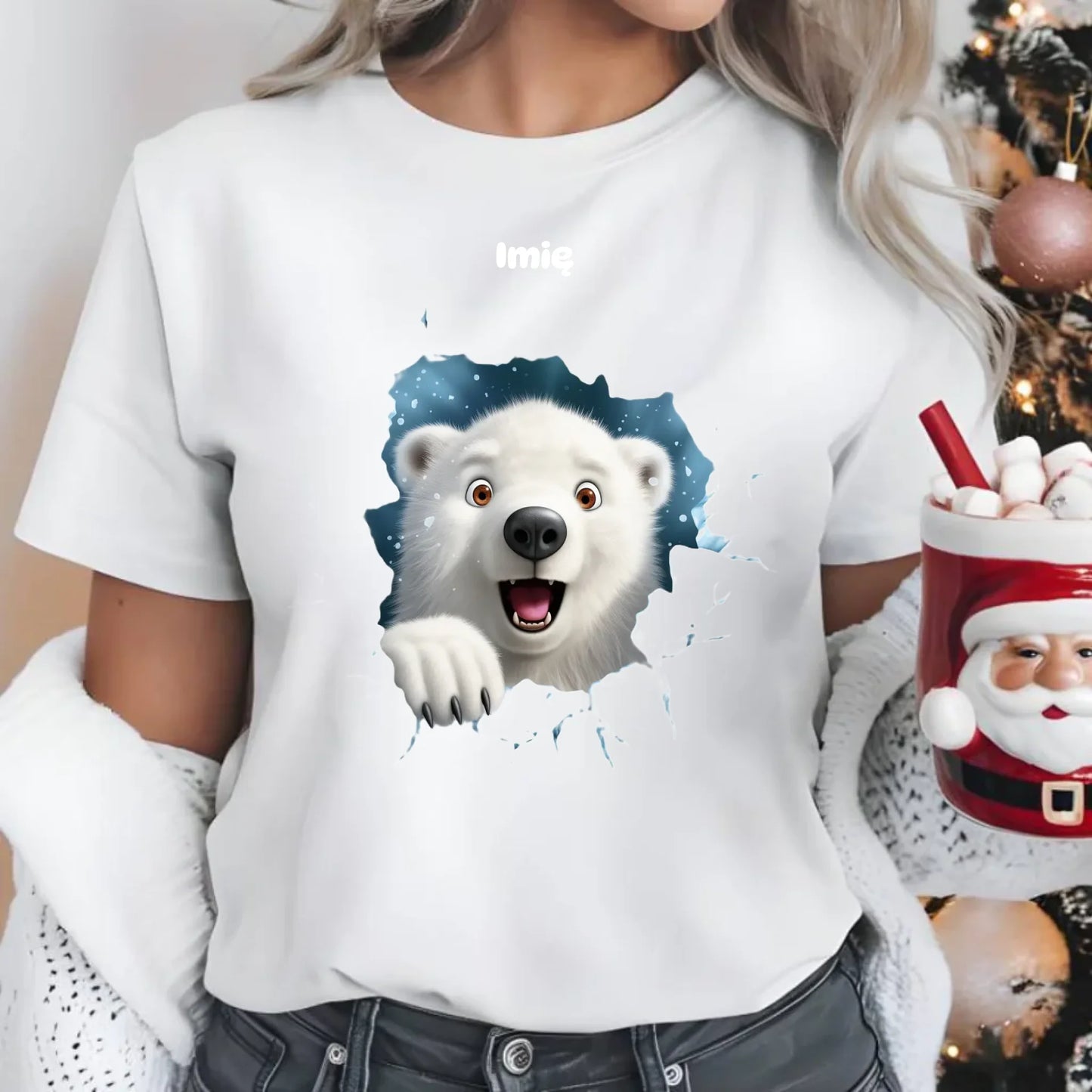 Miś polarny 3D | Personalizowana koszulka damska świąteczna BN86 - StoryCups.pl