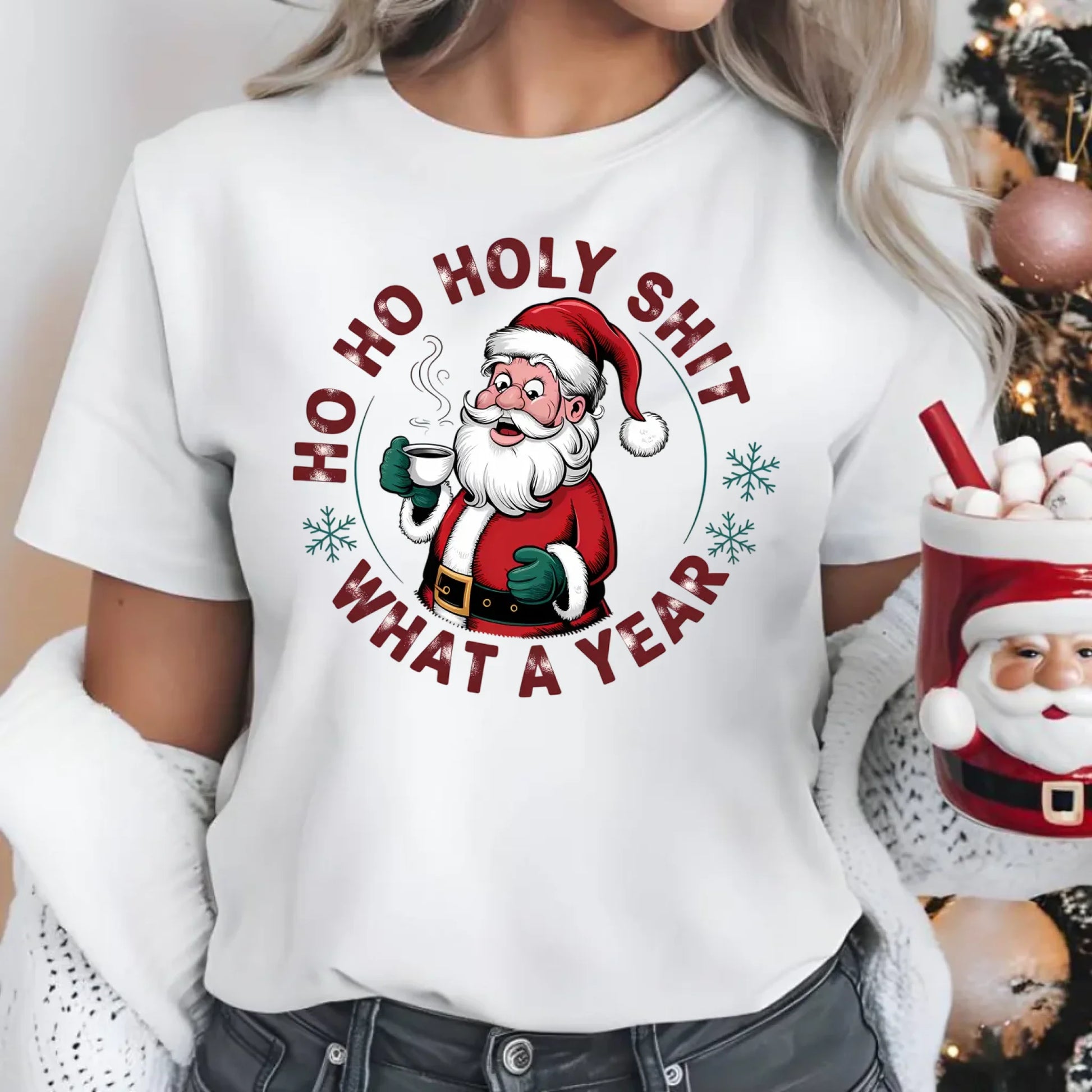 Ho ho holy shit | Świąteczna koszulka damska BN74 - StoryCups.pl