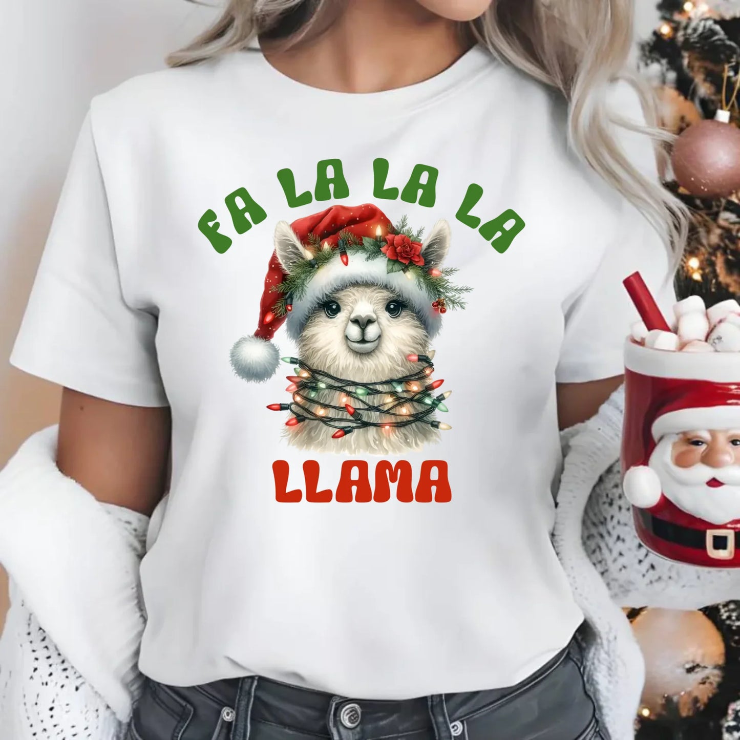 Fa la la la lama | Świąteczna koszulka damska BN71 - StoryCups.pl