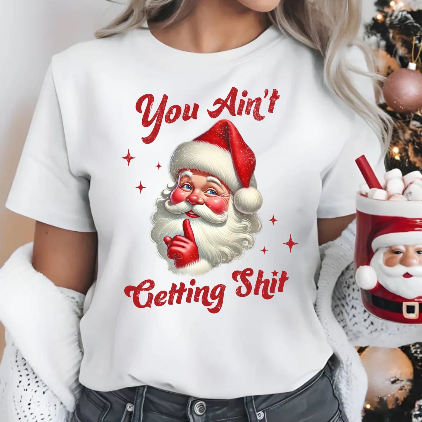 Nie dostaniesz nic | Świąteczna koszulka damska z Mikołajem BN66 - StoryCups.pl