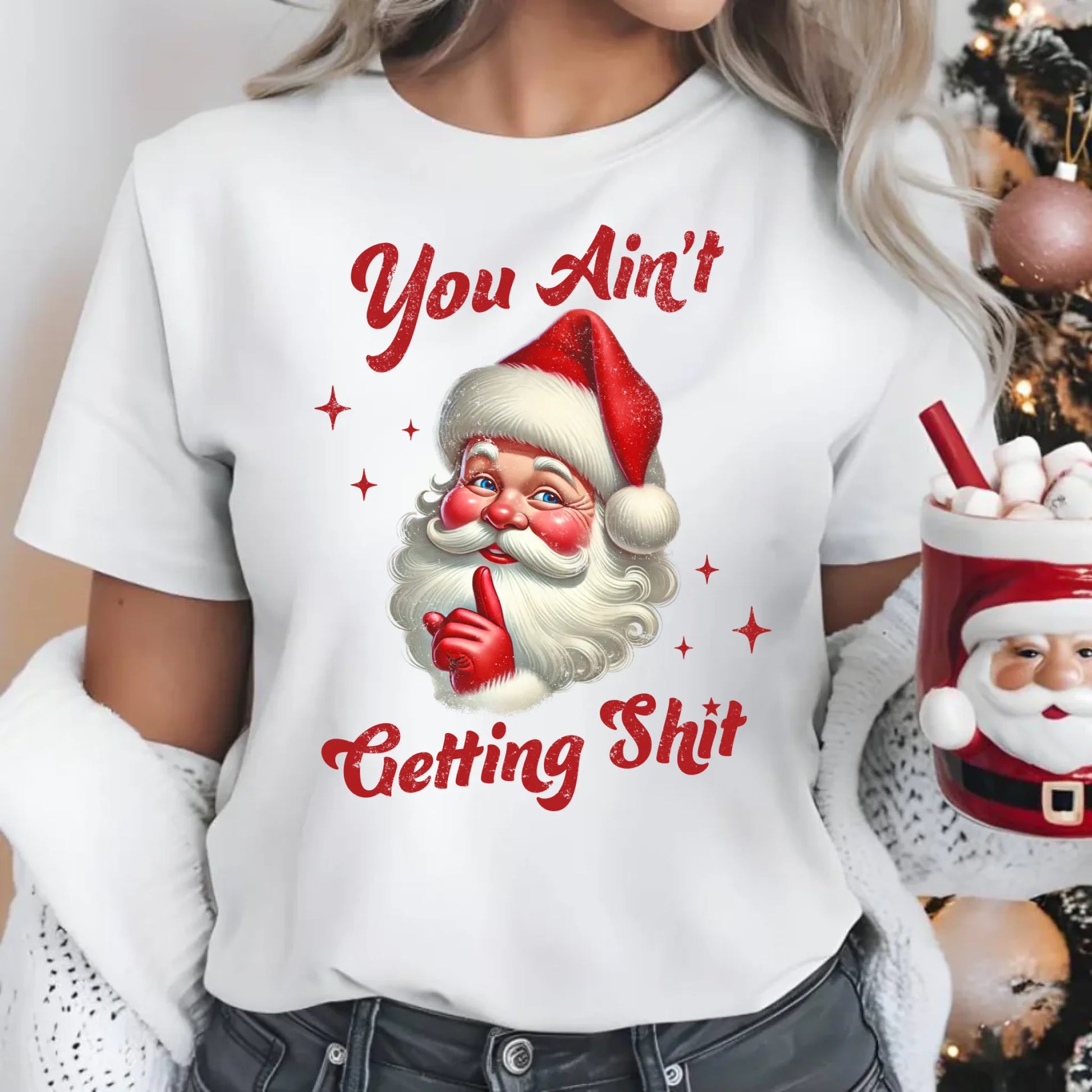 Nie dostaniesz nic | Świąteczna koszulka damska z Mikołajem BN66 - StoryCups.pl