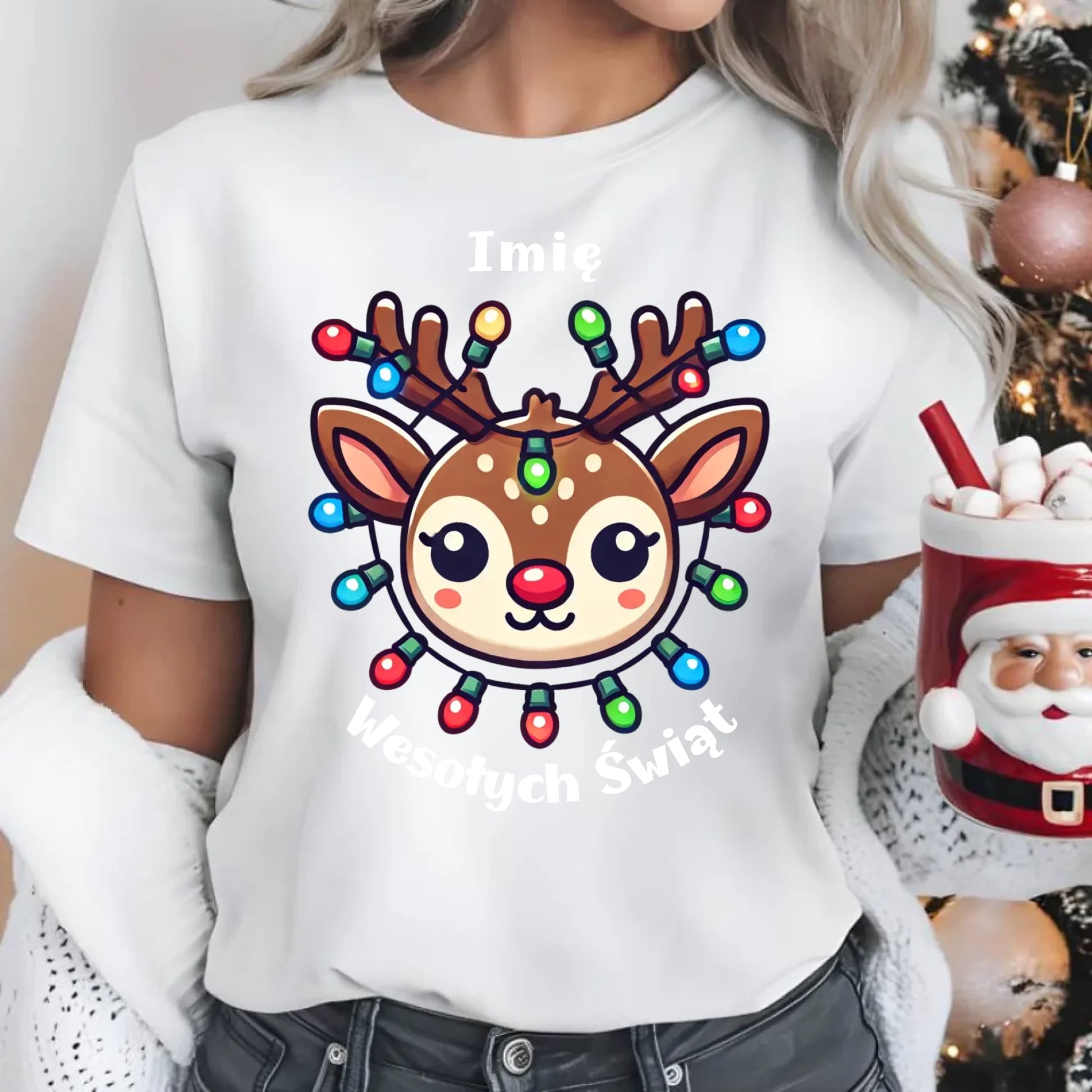 Renifer Wesołych Świąt | Personalizowana koszulka damska świąteczna BN72 - StoryCups.pl