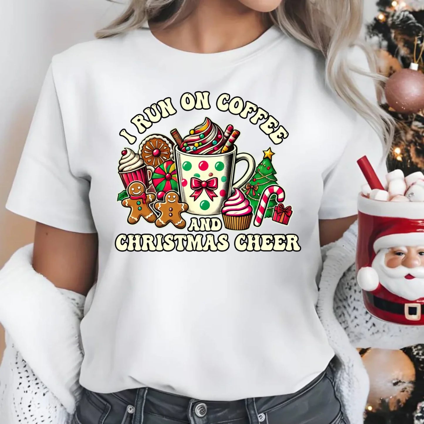 I run on coffee | Świąteczna koszulka damska BN47 - StoryCups.pl
