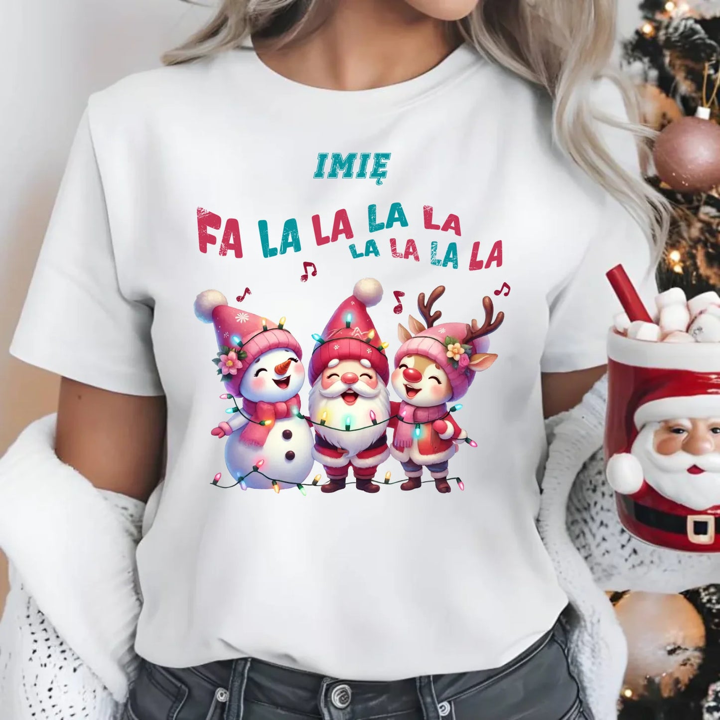 Fa la la la la | Świąteczna koszulka damska z personalizacją BN51 - StoryCups.pl