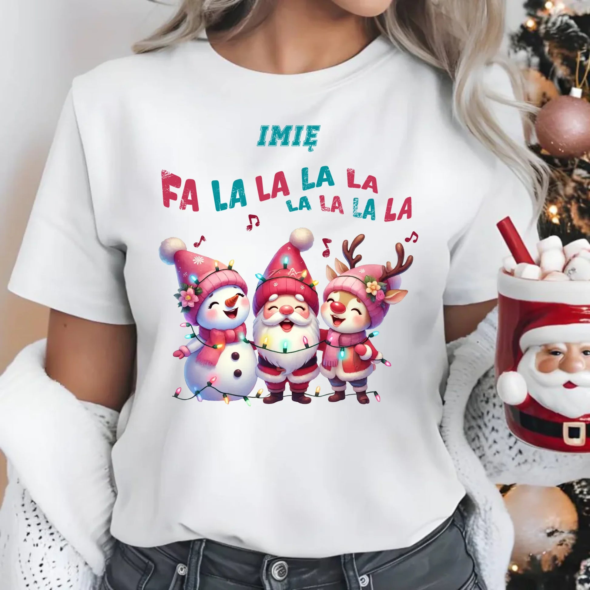 Fa la la la la | Świąteczna koszulka damska z personalizacją BN51 - StoryCups.pl