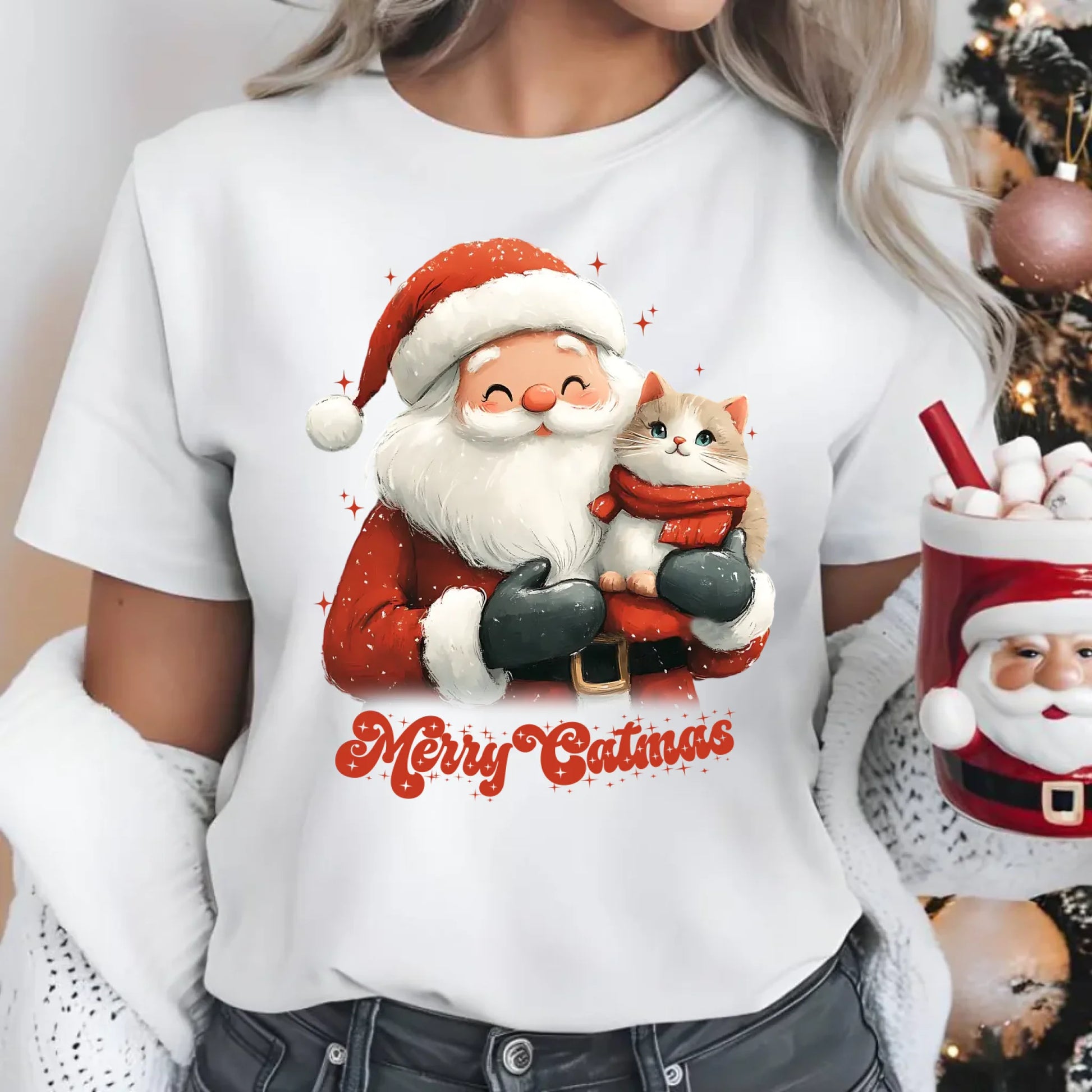 Merry Catmas | Świąteczna koszulka damska BN38 - StoryCups.pl