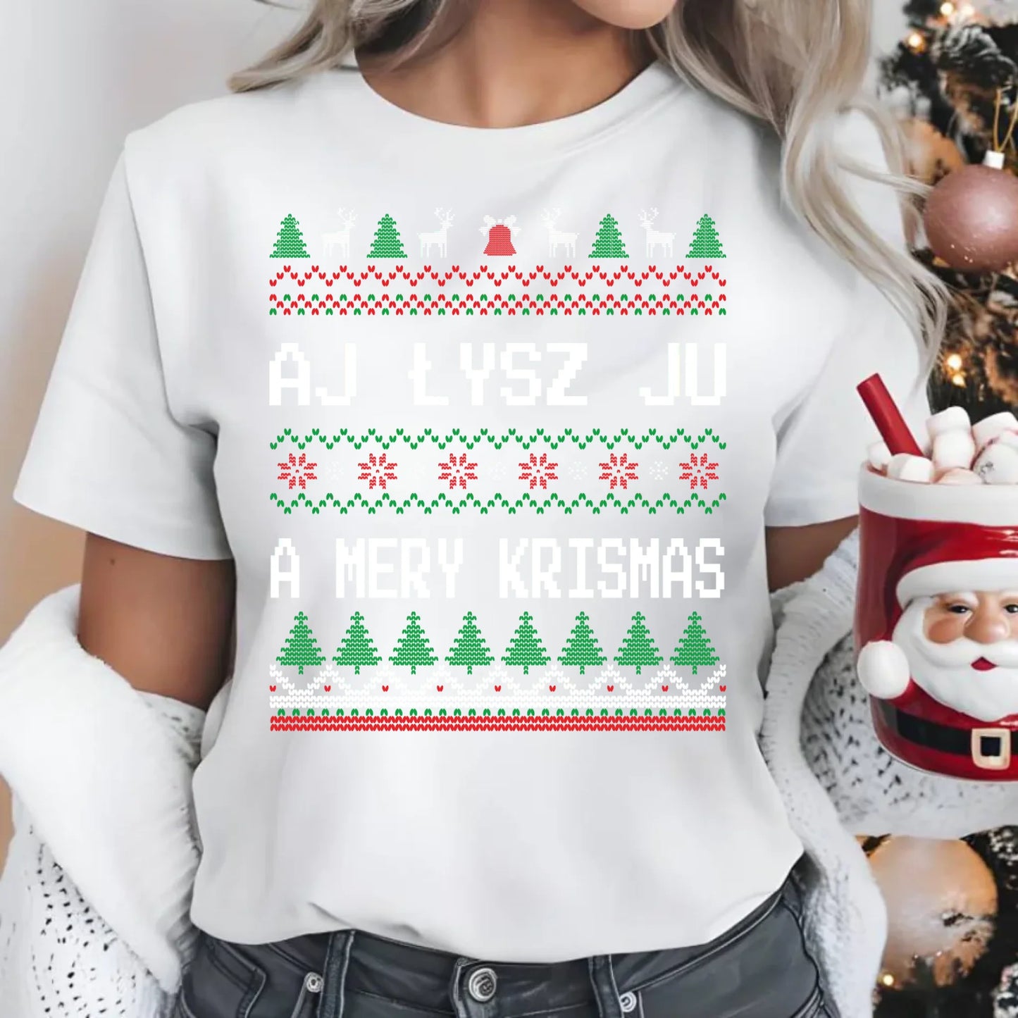 Aj łysz ju a mery krismas | Świąteczna koszulka damska BN12 - StoryCups.pl