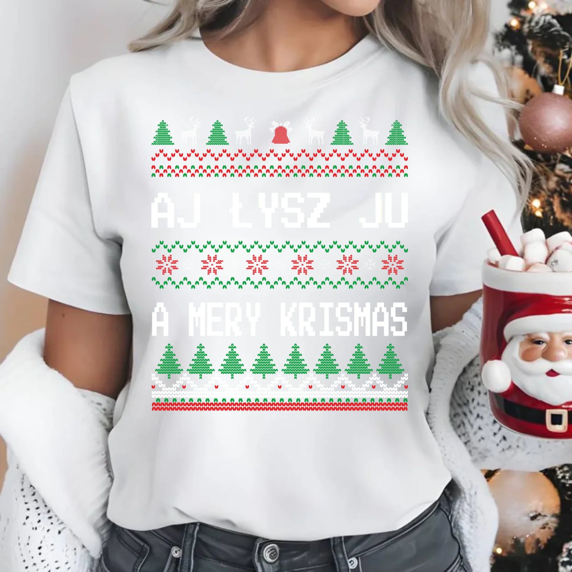 Aj łysz ju a mery krismas | Świąteczna koszulka damska BN12 - StoryCups.pl