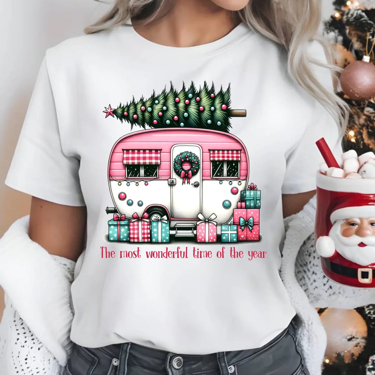 Kempingowe Święta | Świąteczna koszulka damska BN40 - StoryCups.pl