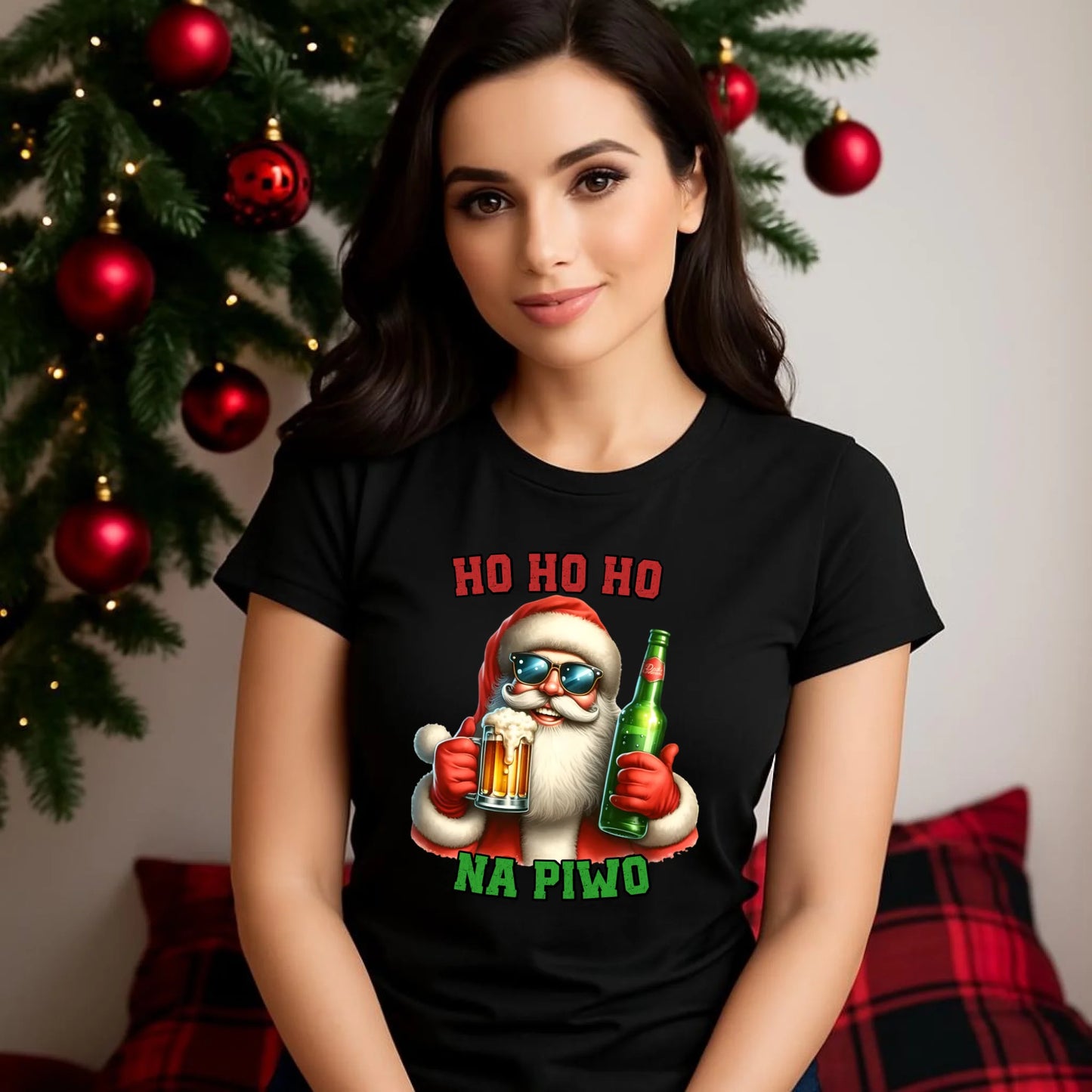 Ho ho ho na piwo | Świąteczna koszulka damska BN64 - StoryCups.pl