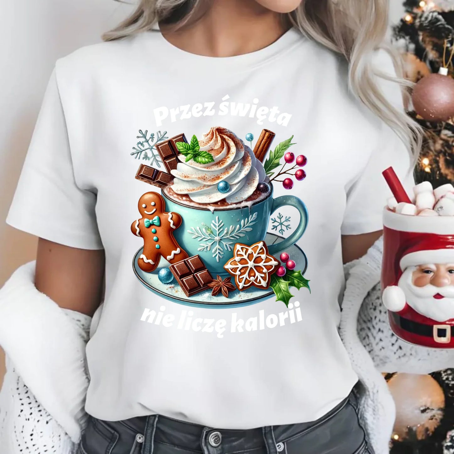 Przez święta nie liczę kalorii | Świąteczna koszulka damska BN31 - StoryCups.pl