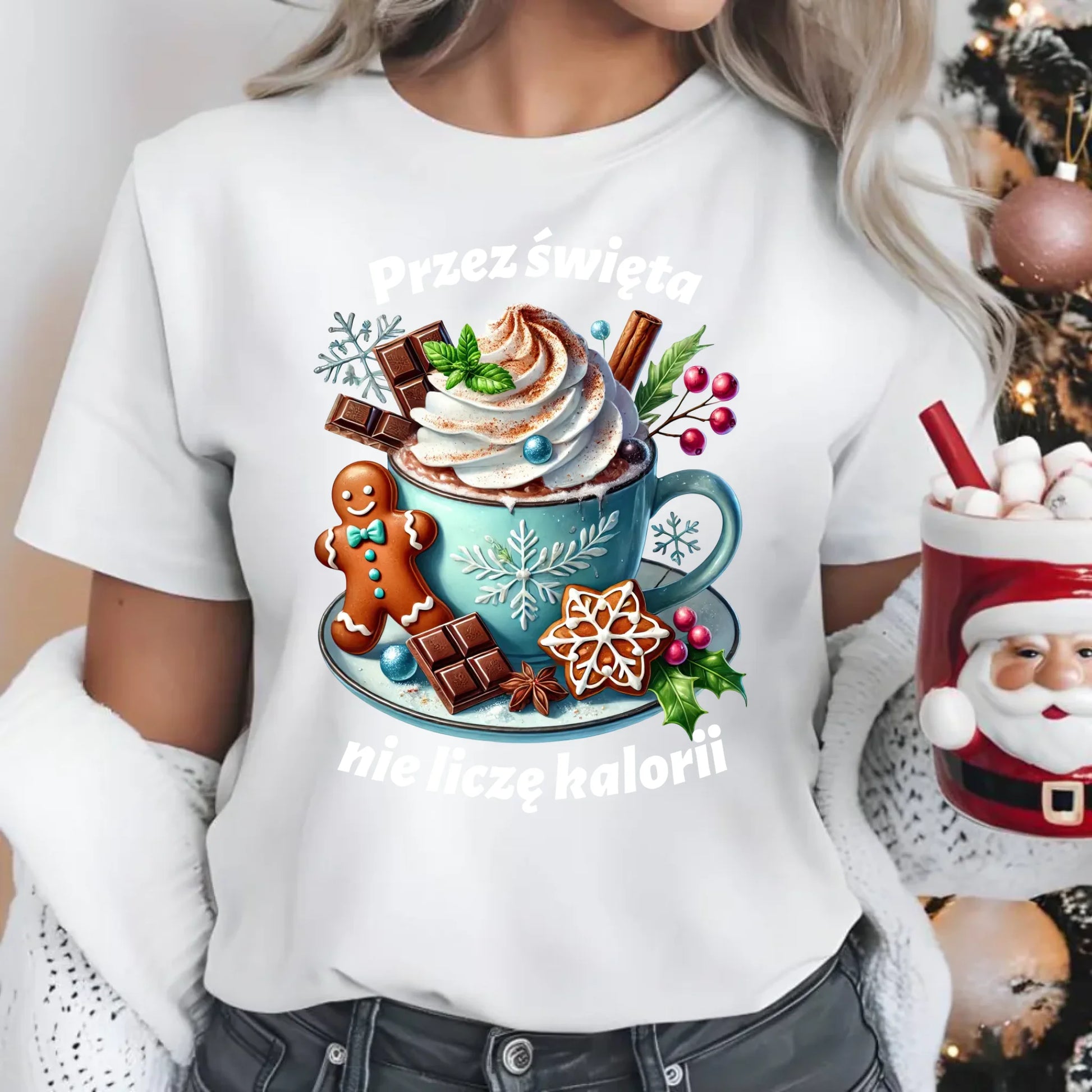 Przez święta nie liczę kalorii | Świąteczna koszulka damska BN31 - StoryCups.pl