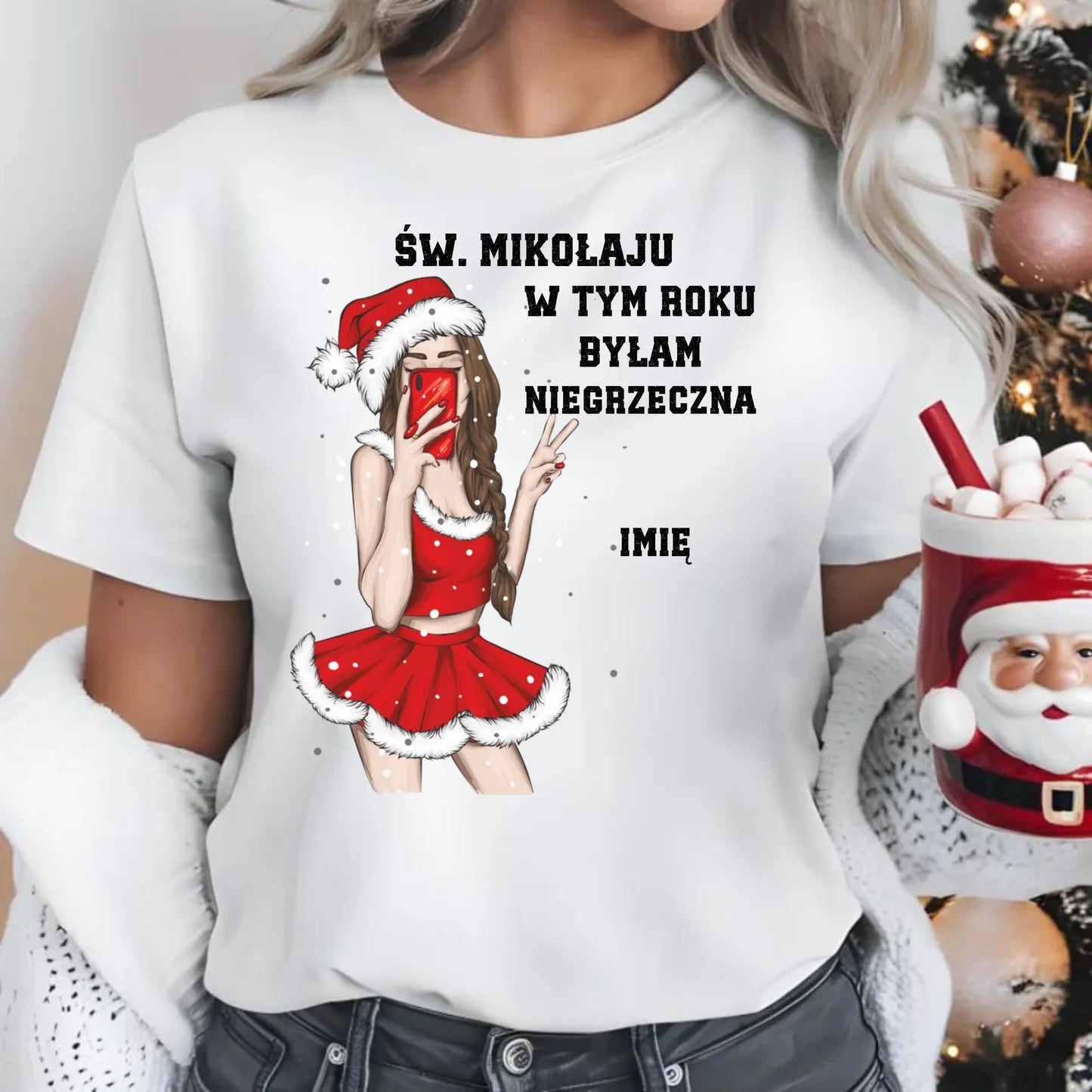 W tym roku byłam niegrzeczna | Personalizowana koszulka damska świąteczna BN21 - StoryCups.pl