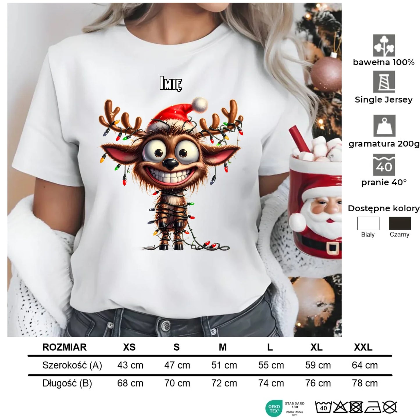 Renifer | Personalizowana koszulka damska świąteczna BN93 - StoryCups.pl