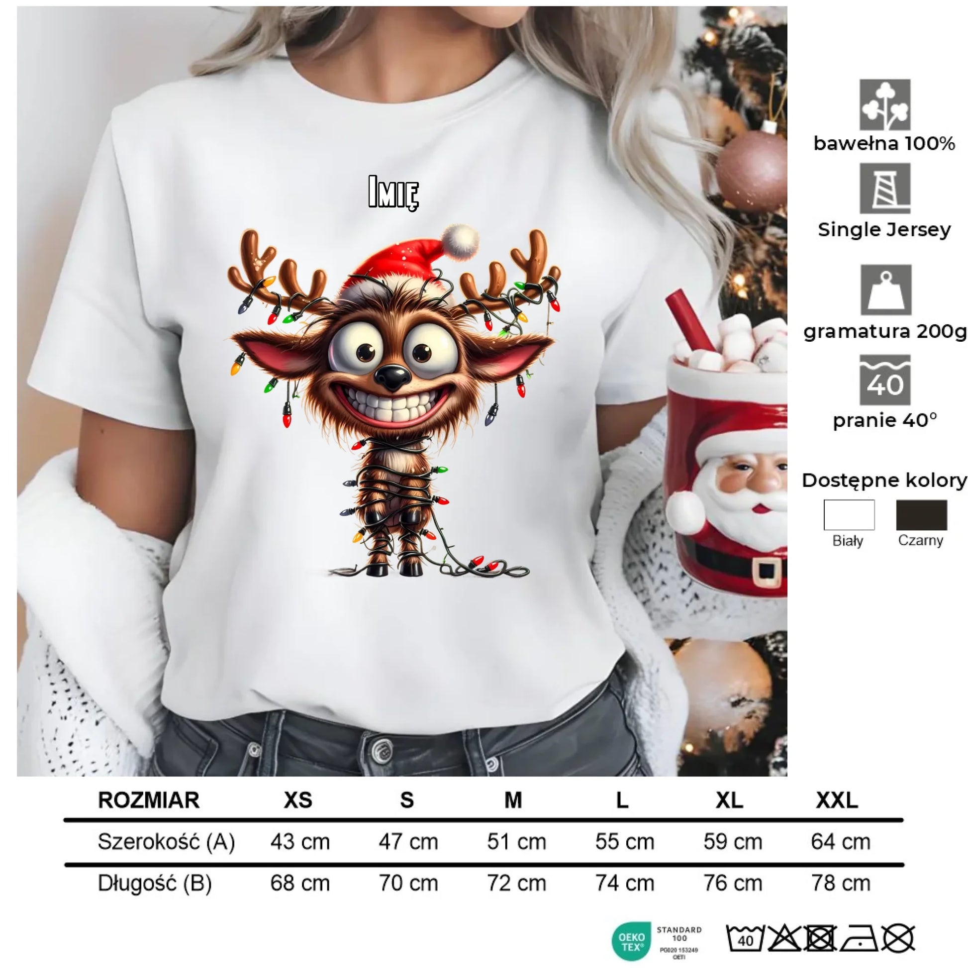 Renifer | Personalizowana koszulka damska świąteczna BN93 - StoryCups.pl