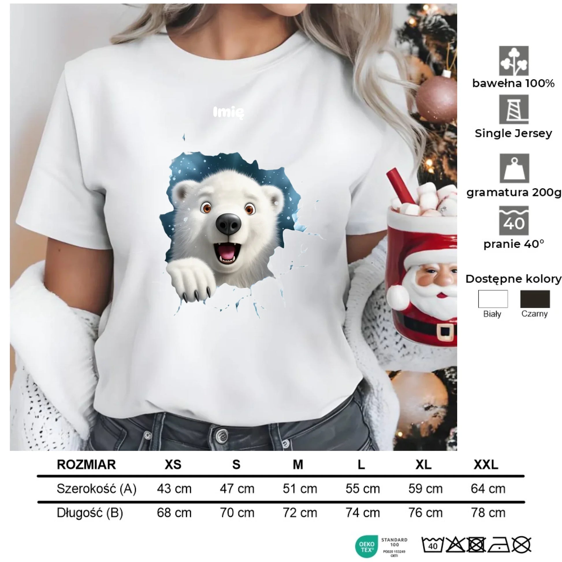 Miś polarny 3D | Personalizowana koszulka damska świąteczna BN86 - StoryCups.pl