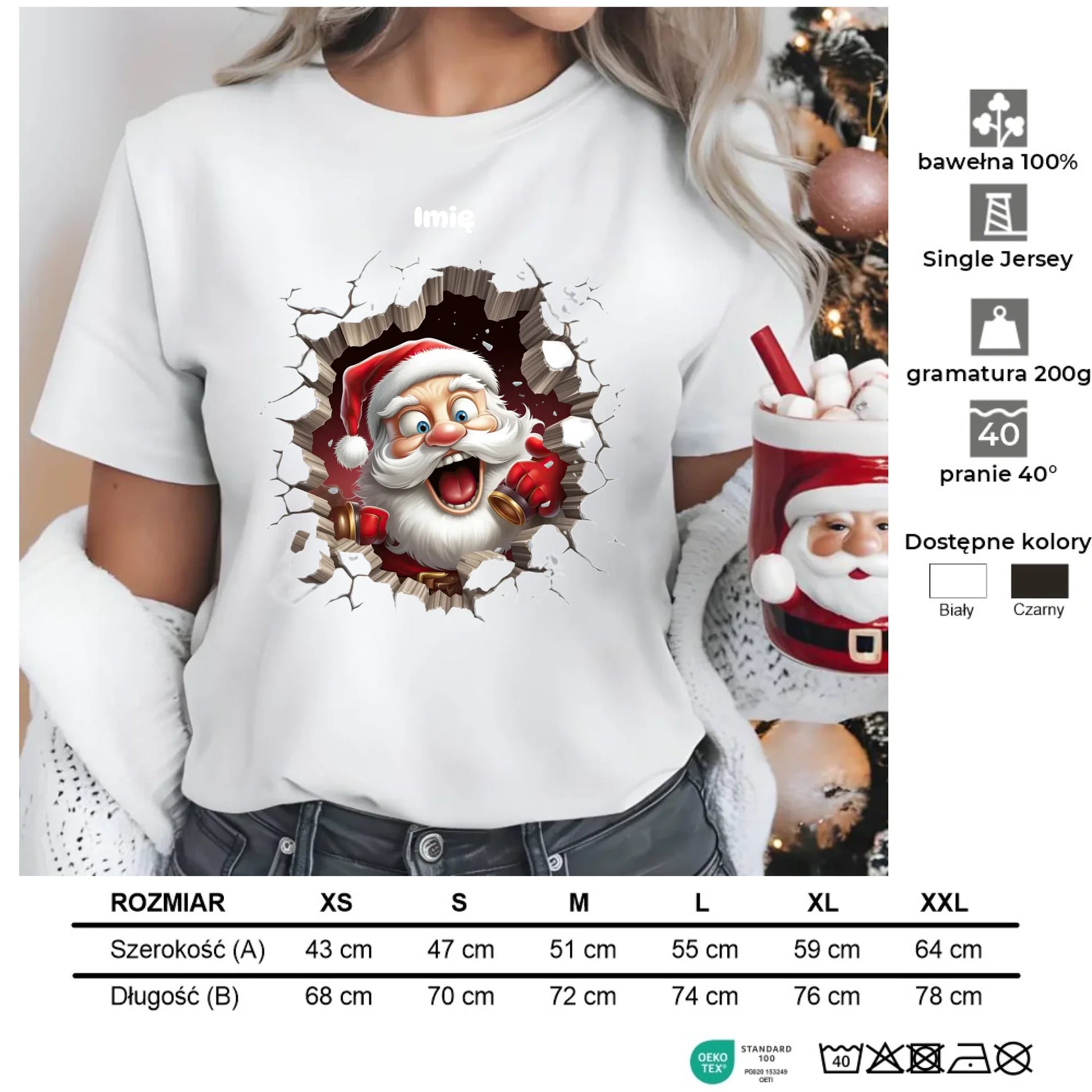 Mikołajek 3D | Personalizowana koszulka damska świąteczna BN85 - StoryCups.pl