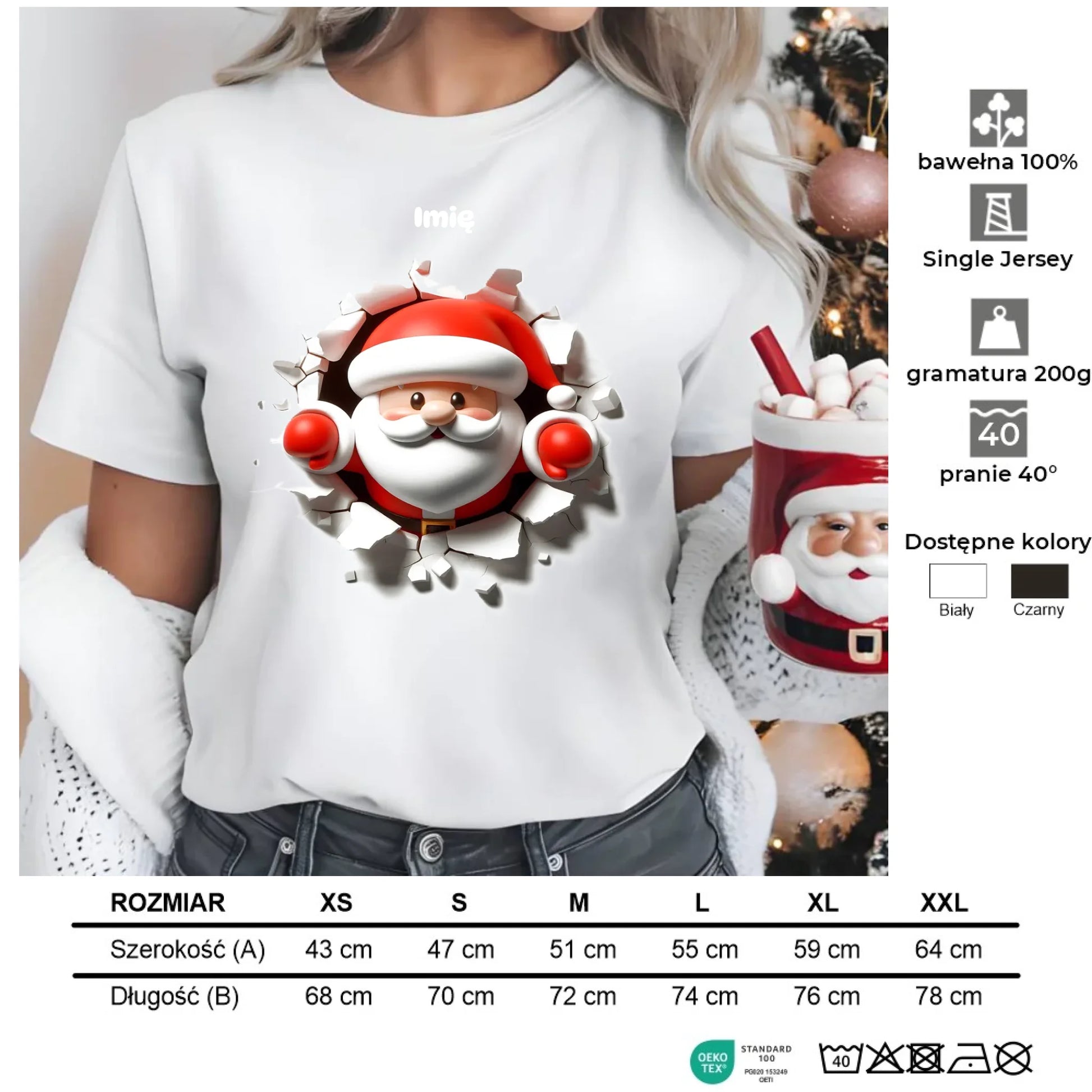 Mikołaj 3D | Personalizowana koszulka damska świąteczna BN80 - StoryCups.pl