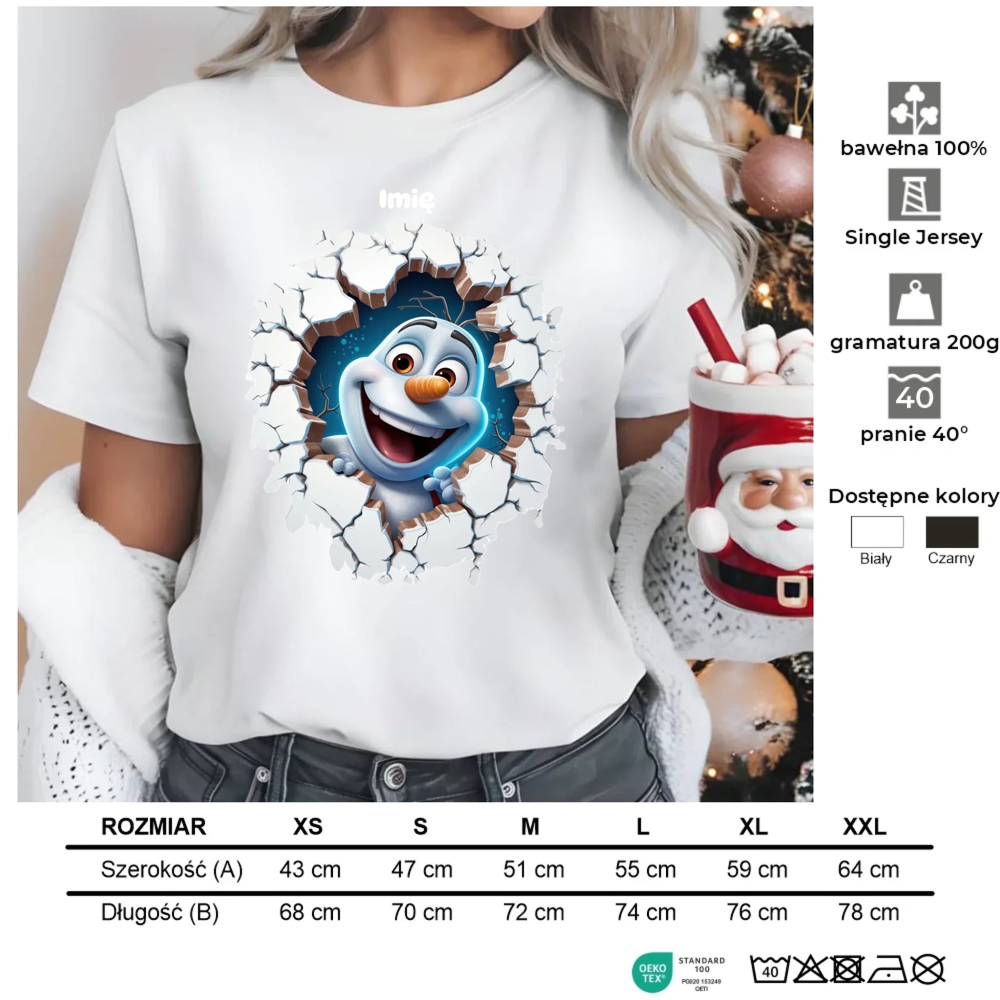 Bałwan 3D | Personalizowana koszulka damska świąteczna BN84 - StoryCups.pl