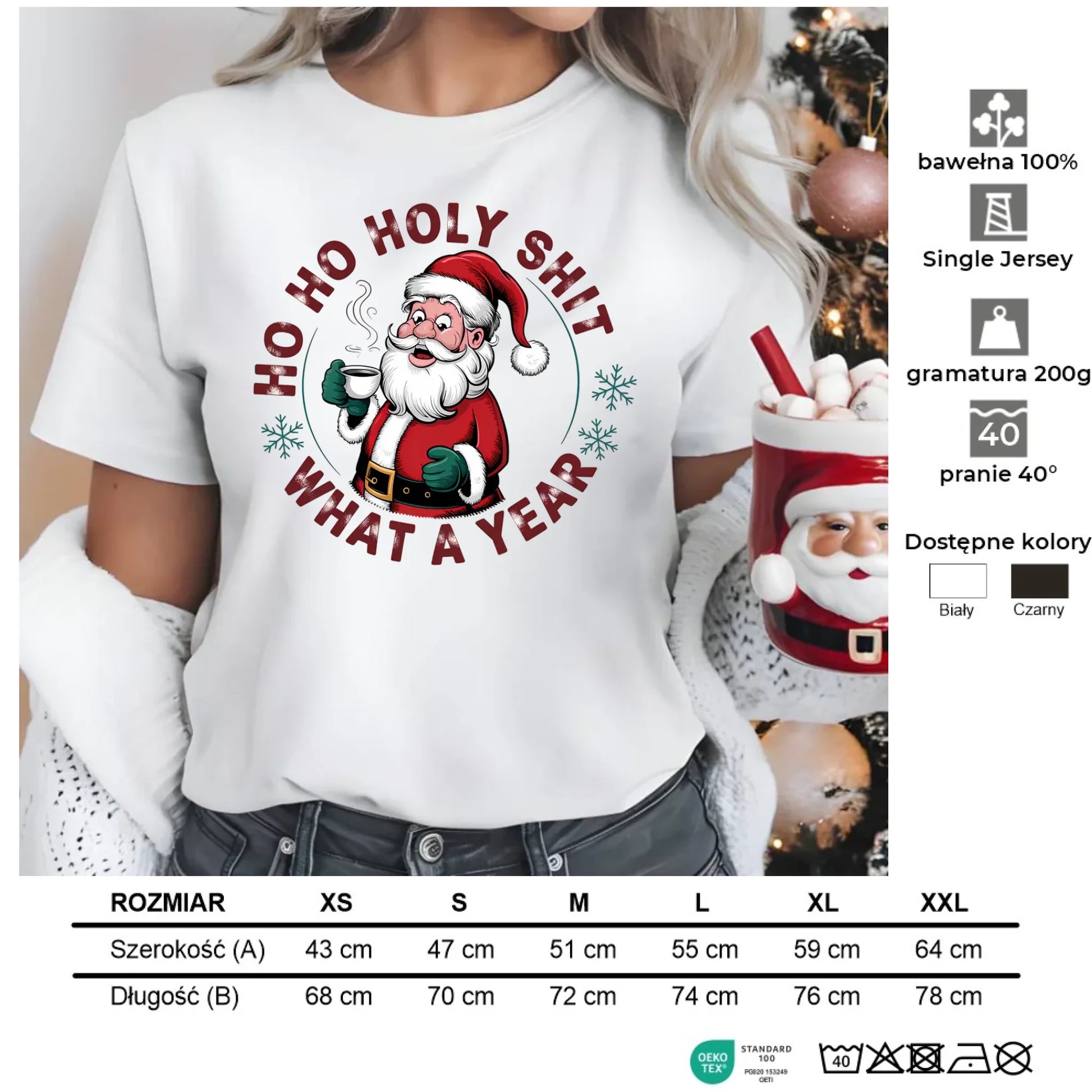 Ho ho holy shit | Świąteczna koszulka damska BN74 - StoryCups.pl