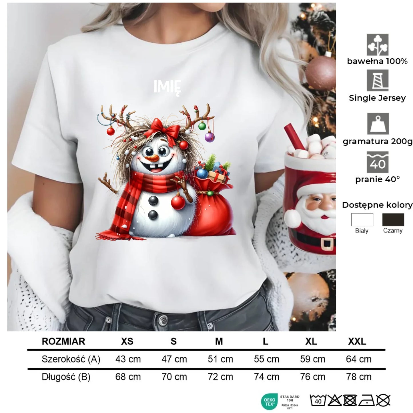 Bałwanek | Personalizowana koszulka damska świąteczna BN70 - StoryCups.pl