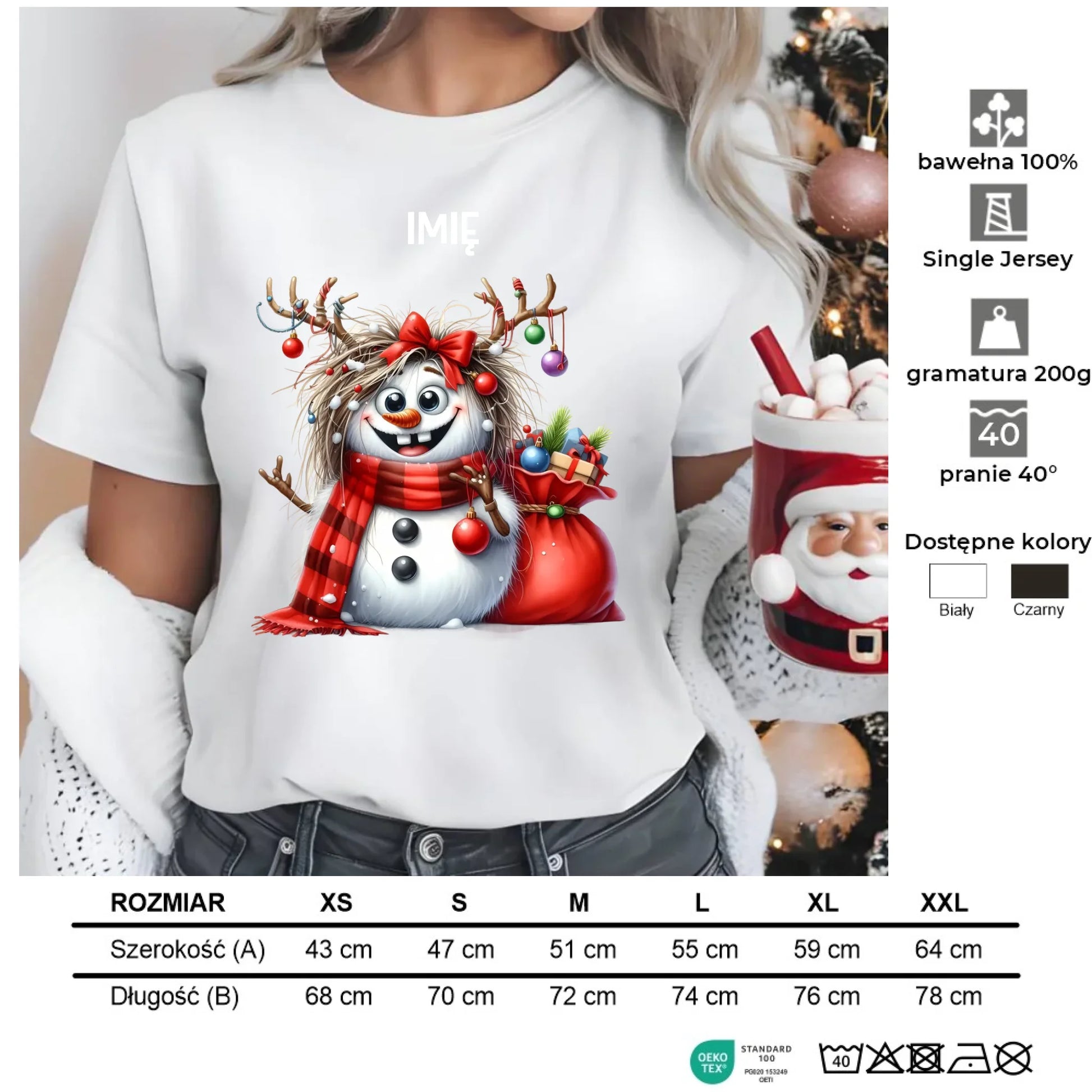 Bałwanek | Personalizowana koszulka damska świąteczna BN70 - StoryCups.pl