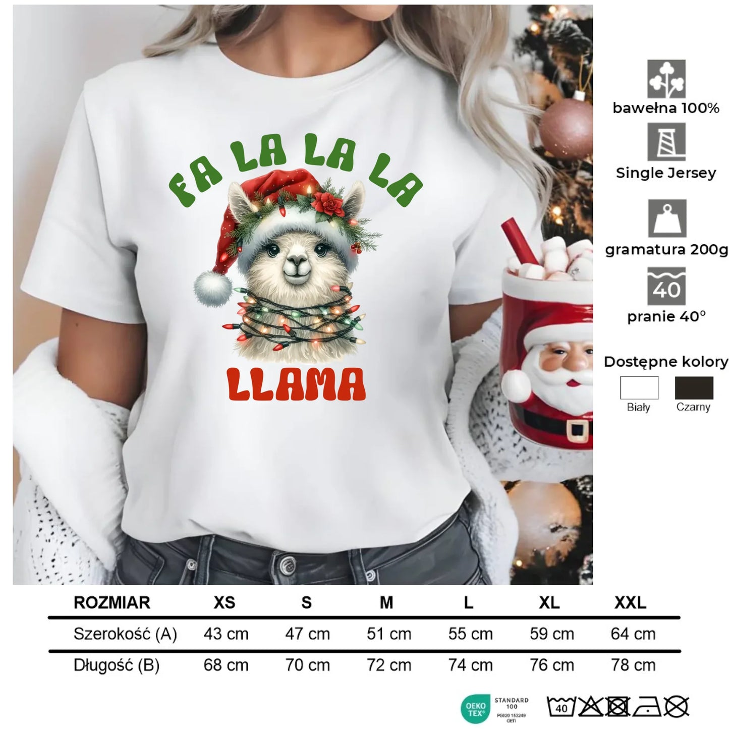 Fa la la la lama | Świąteczna koszulka damska BN71 - StoryCups.pl