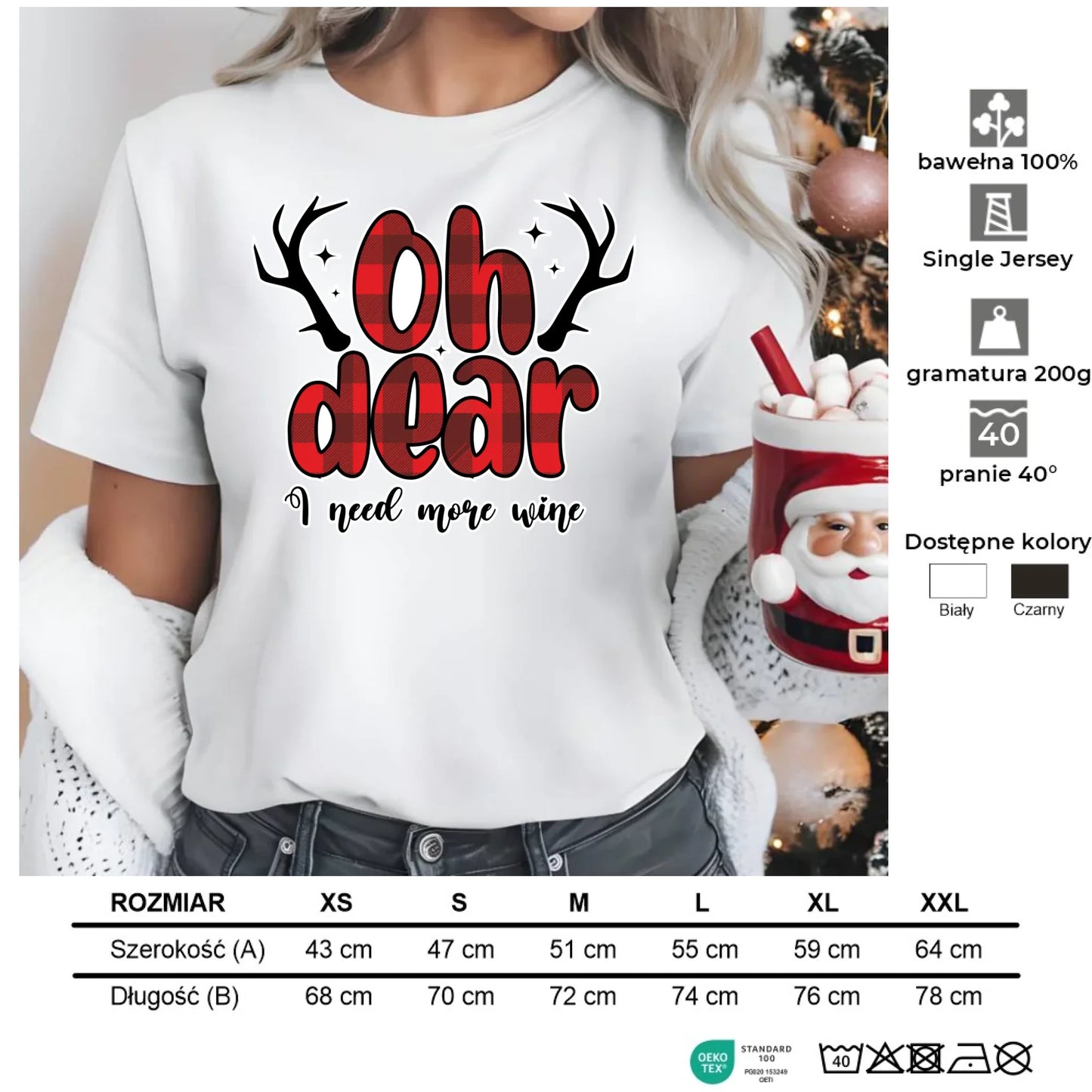 Potrzebuję więcej wina | Personalizowana świąteczna koszulka damska BN63 - StoryCups.pl