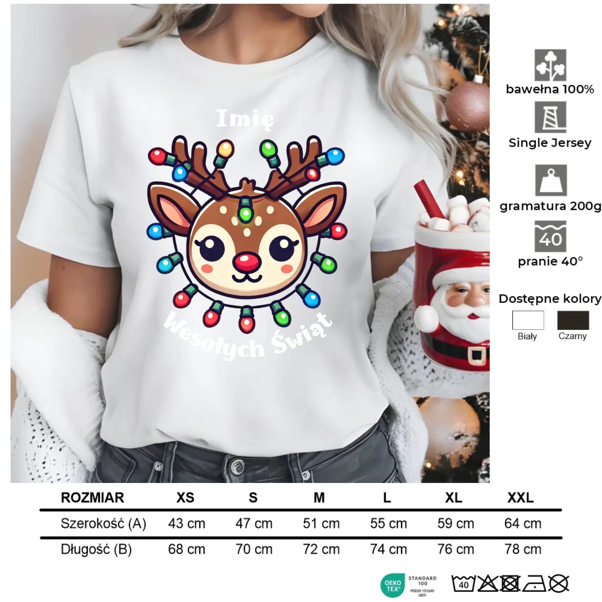 Renifer Wesołych Świąt | Personalizowana koszulka damska świąteczna BN72 - StoryCups.pl