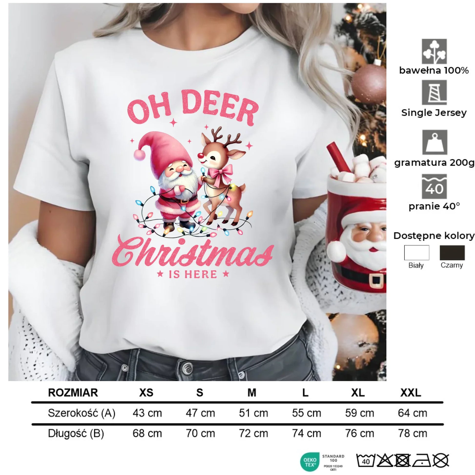 Oh deer Christmas is here | Świąteczna koszulka damska BN59 - StoryCups.pl