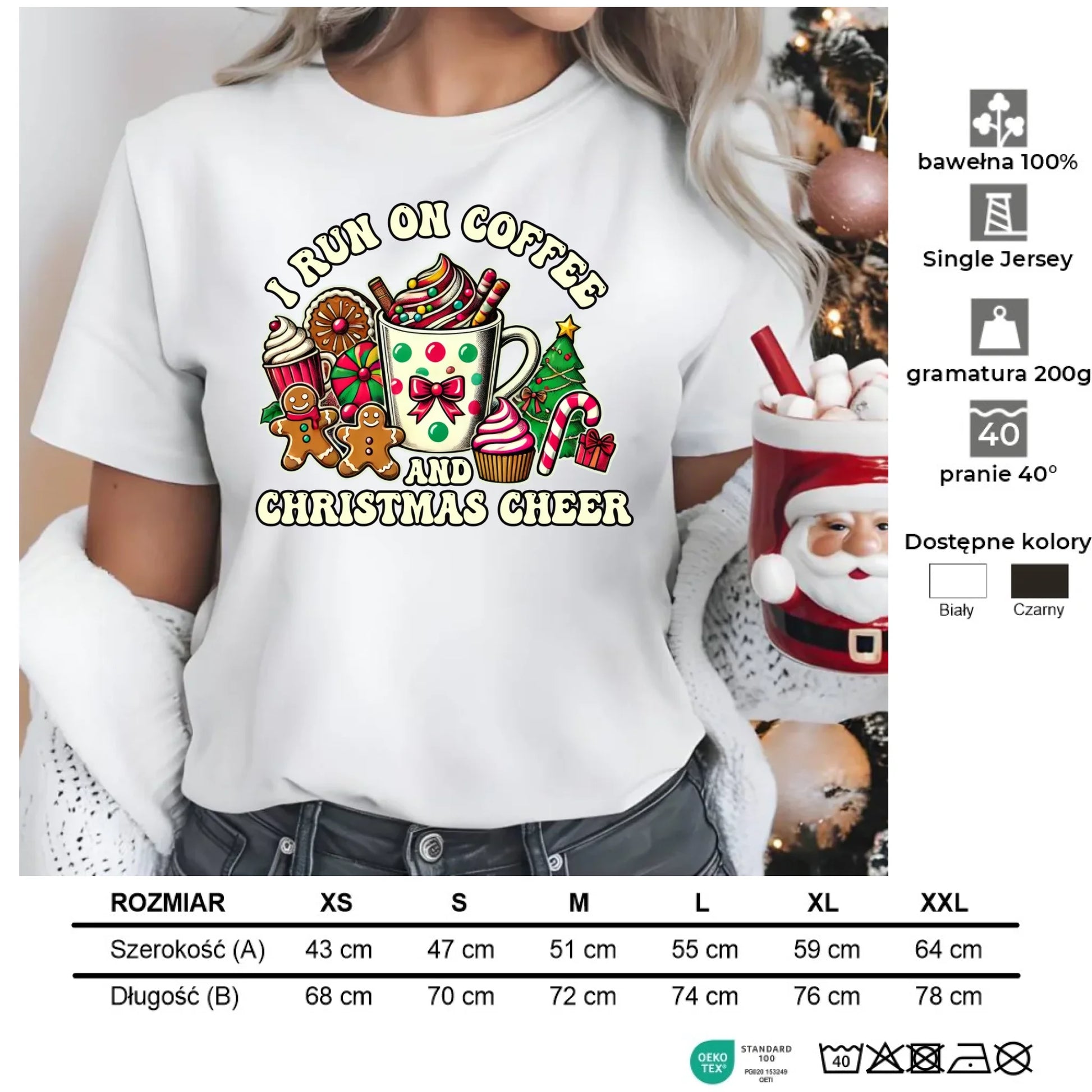 I run on coffee | Świąteczna koszulka damska BN47 - StoryCups.pl