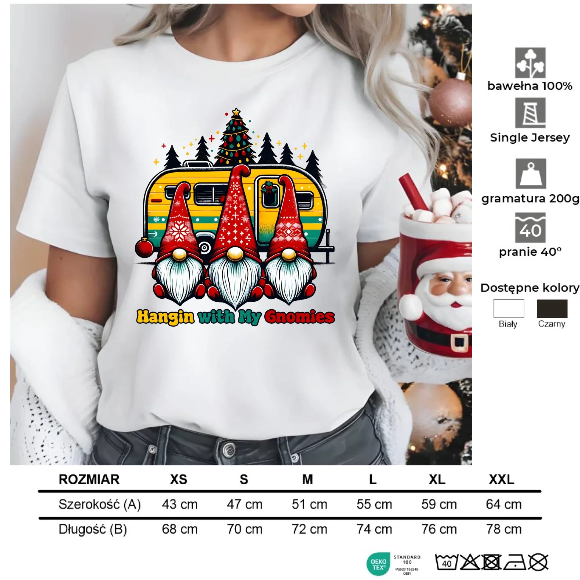 Święta z gnomami | Świąteczna koszulka damska BN41 - StoryCups.pl