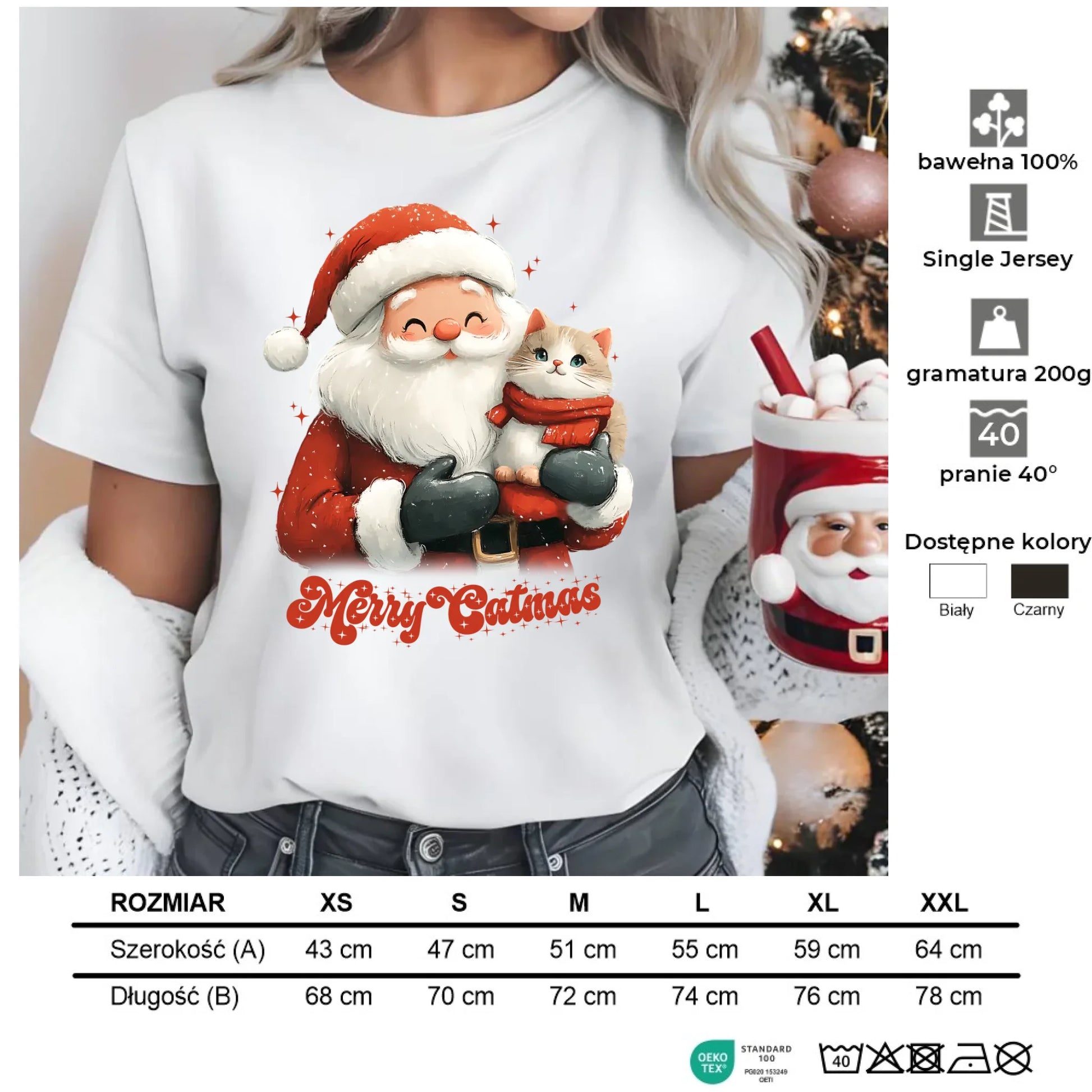 Merry Catmas | Świąteczna koszulka damska BN38 - StoryCups.pl