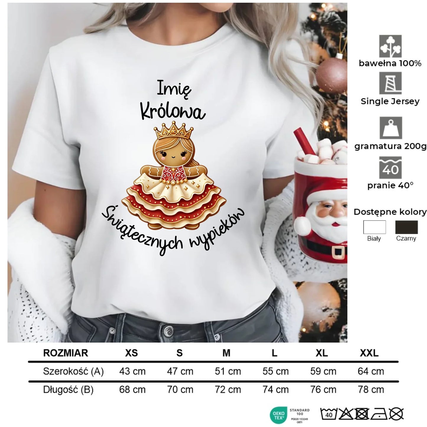 Królowa świątecznych wypieków imię | Świąteczna koszulka damska BN28 - StoryCups.pl