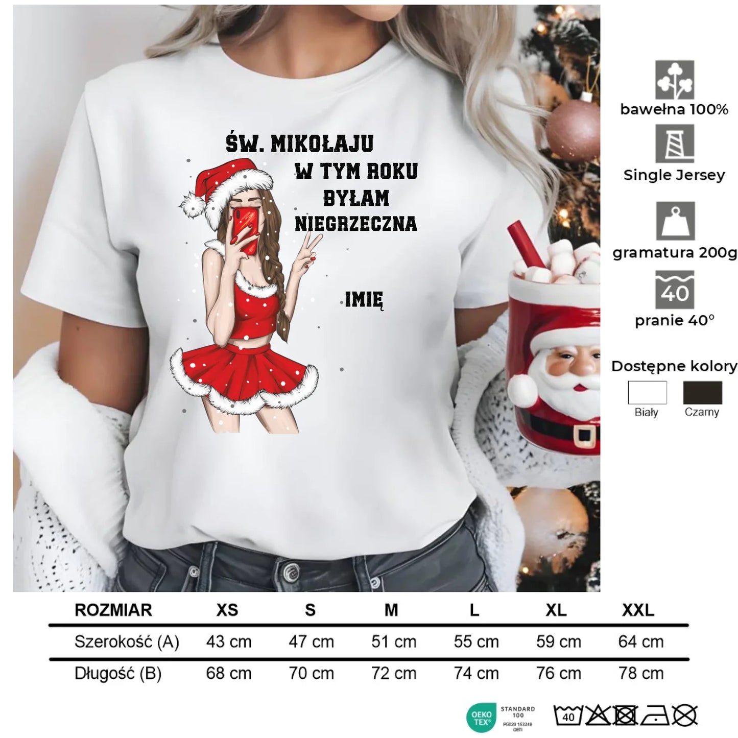 W tym roku byłam niegrzeczna | Personalizowana koszulka damska świąteczna BN21 - StoryCups.pl