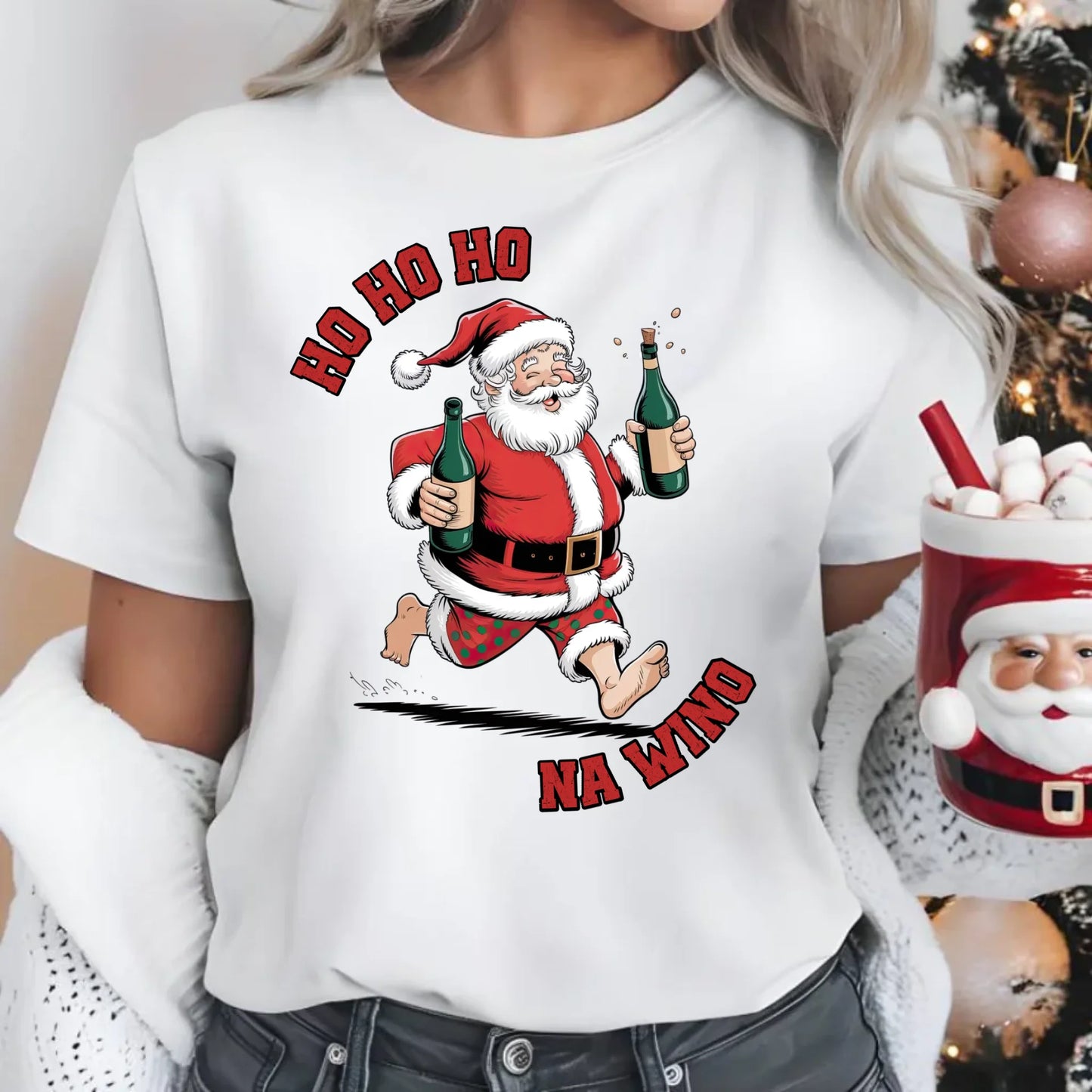 Ho ho ho na wino | Świąteczna koszulka damska BN61 - StoryCups.pl