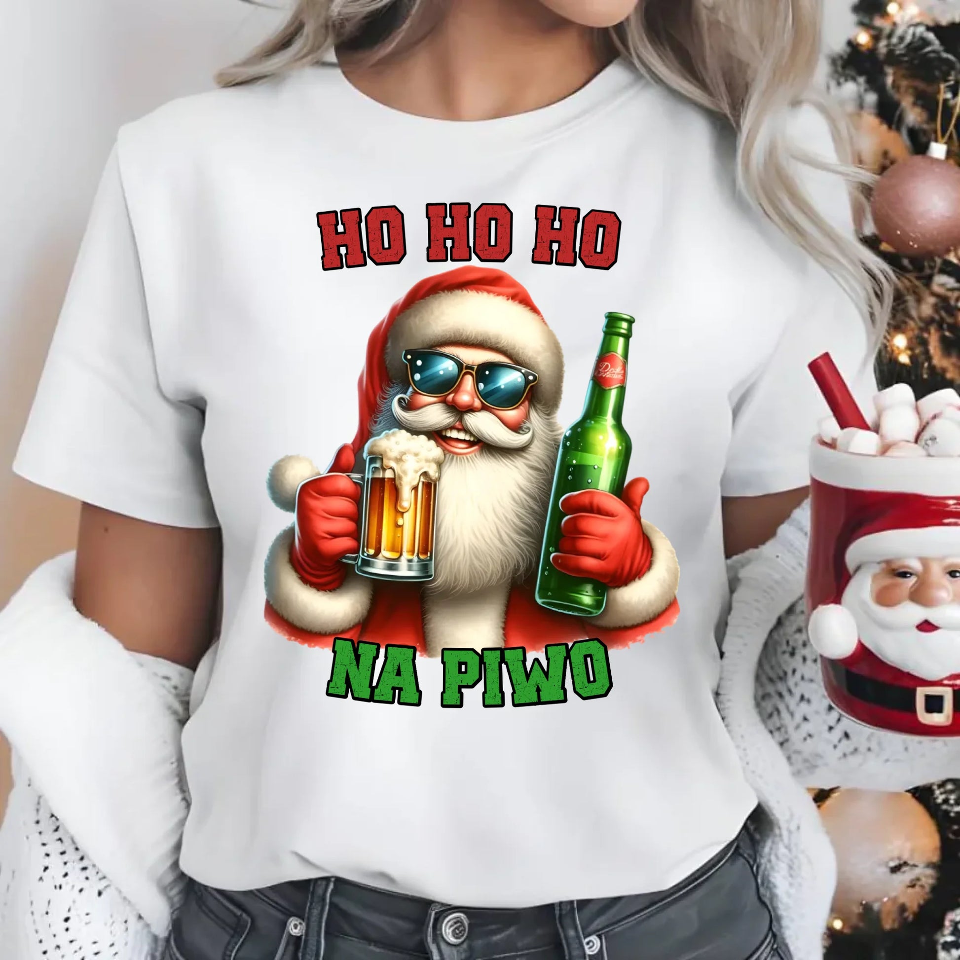 Ho ho ho na piwo | Świąteczna koszulka damska BN64 - StoryCups.pl