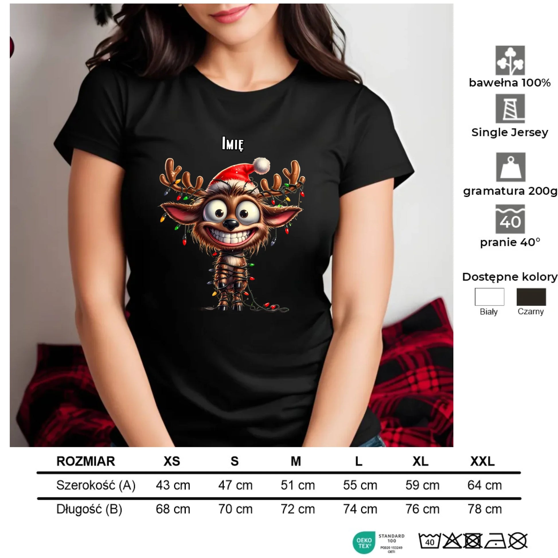 Renifer | Personalizowana koszulka damska świąteczna BN93 - StoryCups.pl