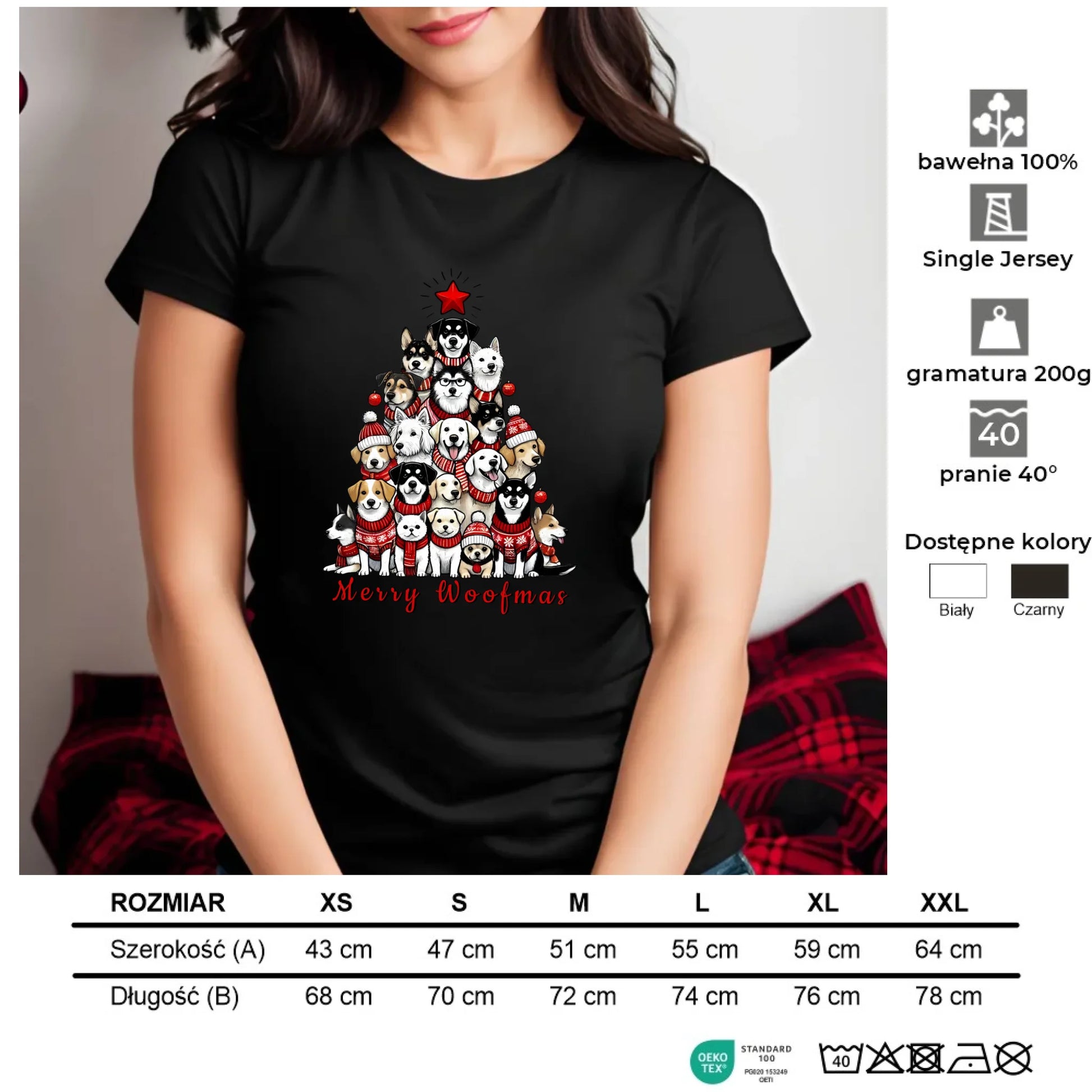 Merry woofmas | Świąteczna koszulka damska BN90 - StoryCups.pl