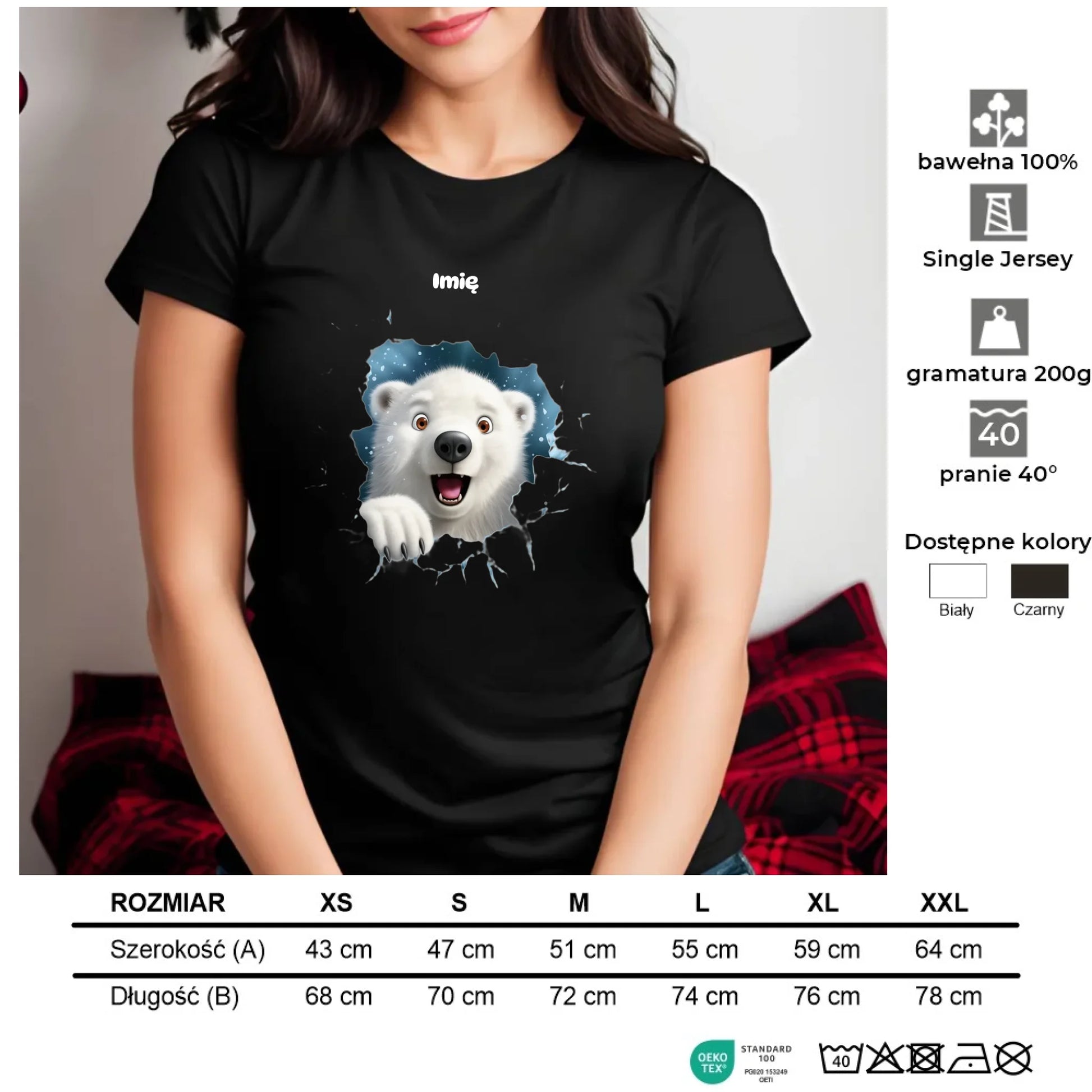 Miś polarny 3D | Personalizowana koszulka damska świąteczna BN86 - StoryCups.pl