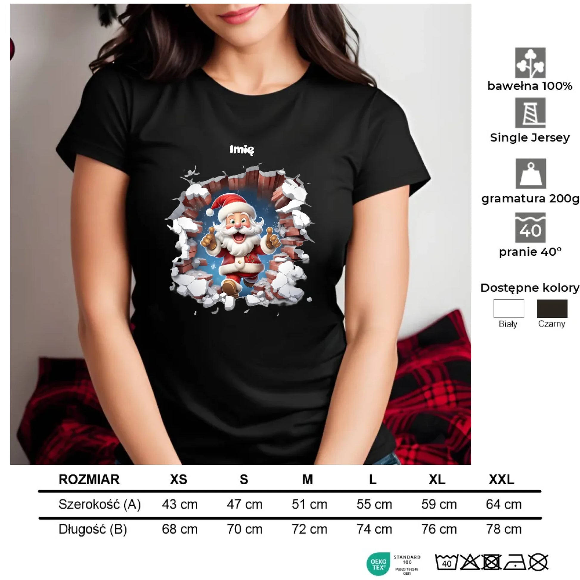 Mikołaj 3D | Personalizowana koszulka damska świąteczna BN83 - StoryCups.pl