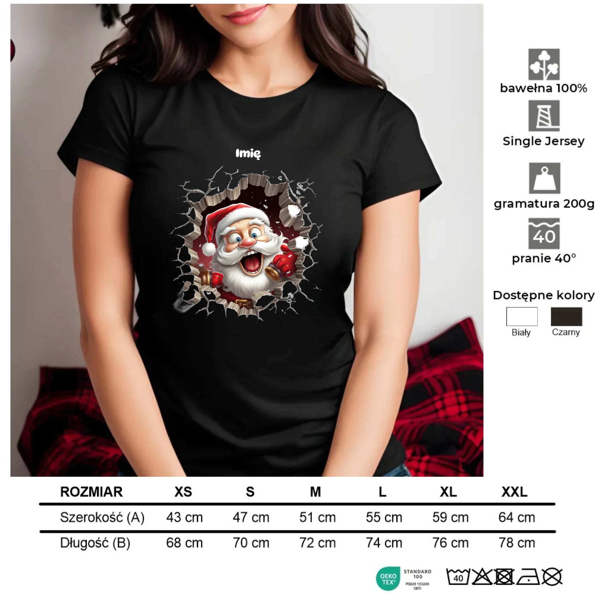 Mikołajek 3D | Personalizowana koszulka damska świąteczna BN85 - StoryCups.pl
