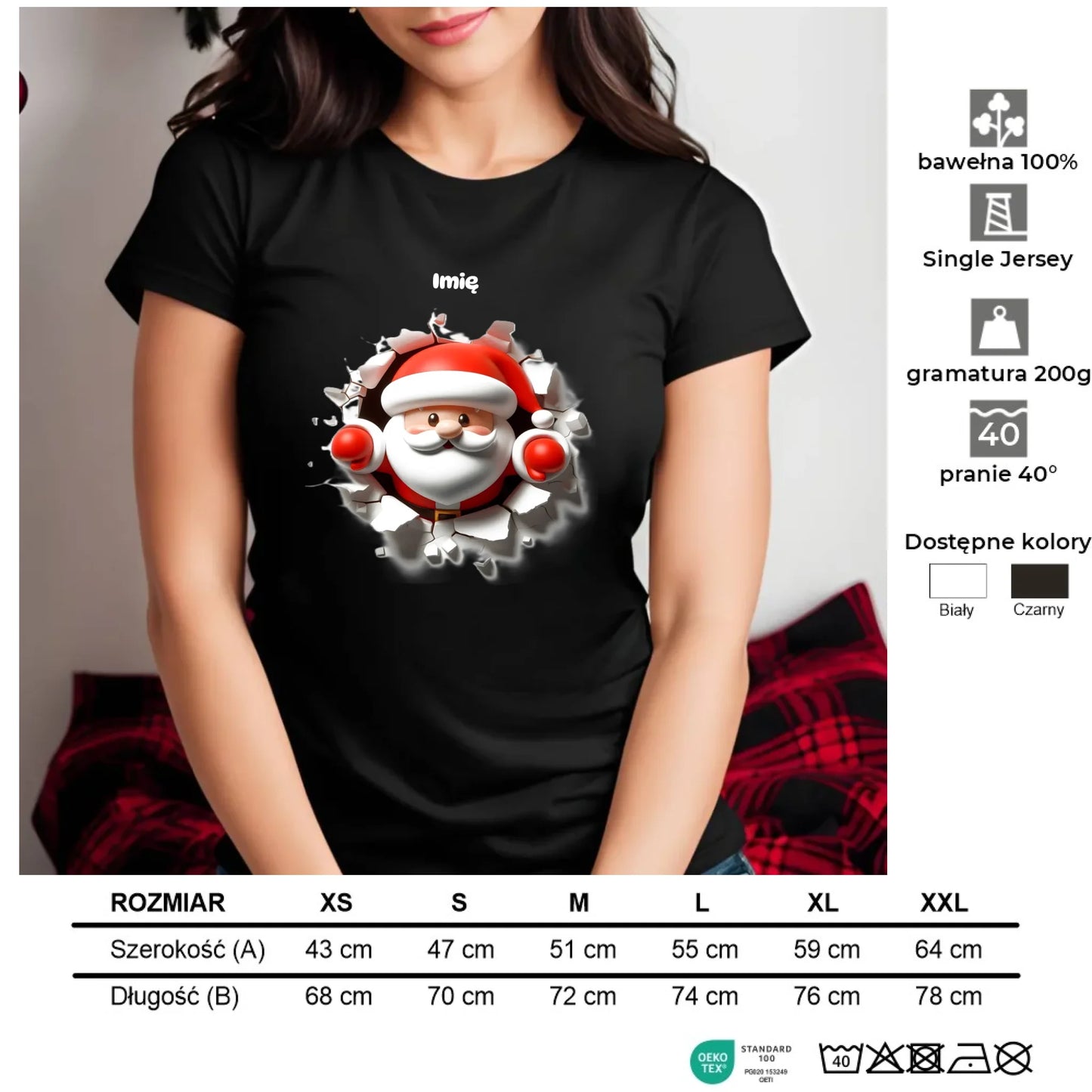 Mikołaj 3D | Personalizowana koszulka damska świąteczna BN80 - StoryCups.pl