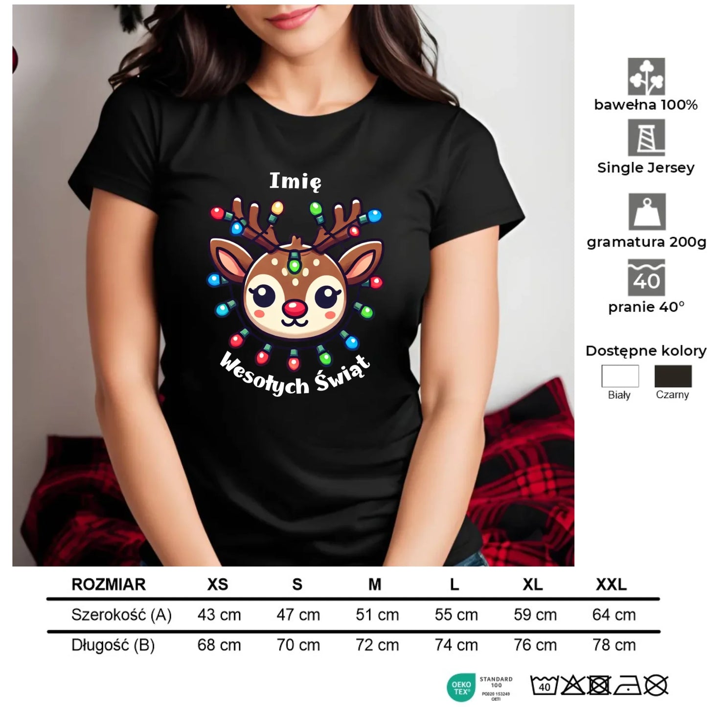 Renifer Wesołych Świąt | Personalizowana koszulka damska świąteczna BN72 - StoryCups.pl