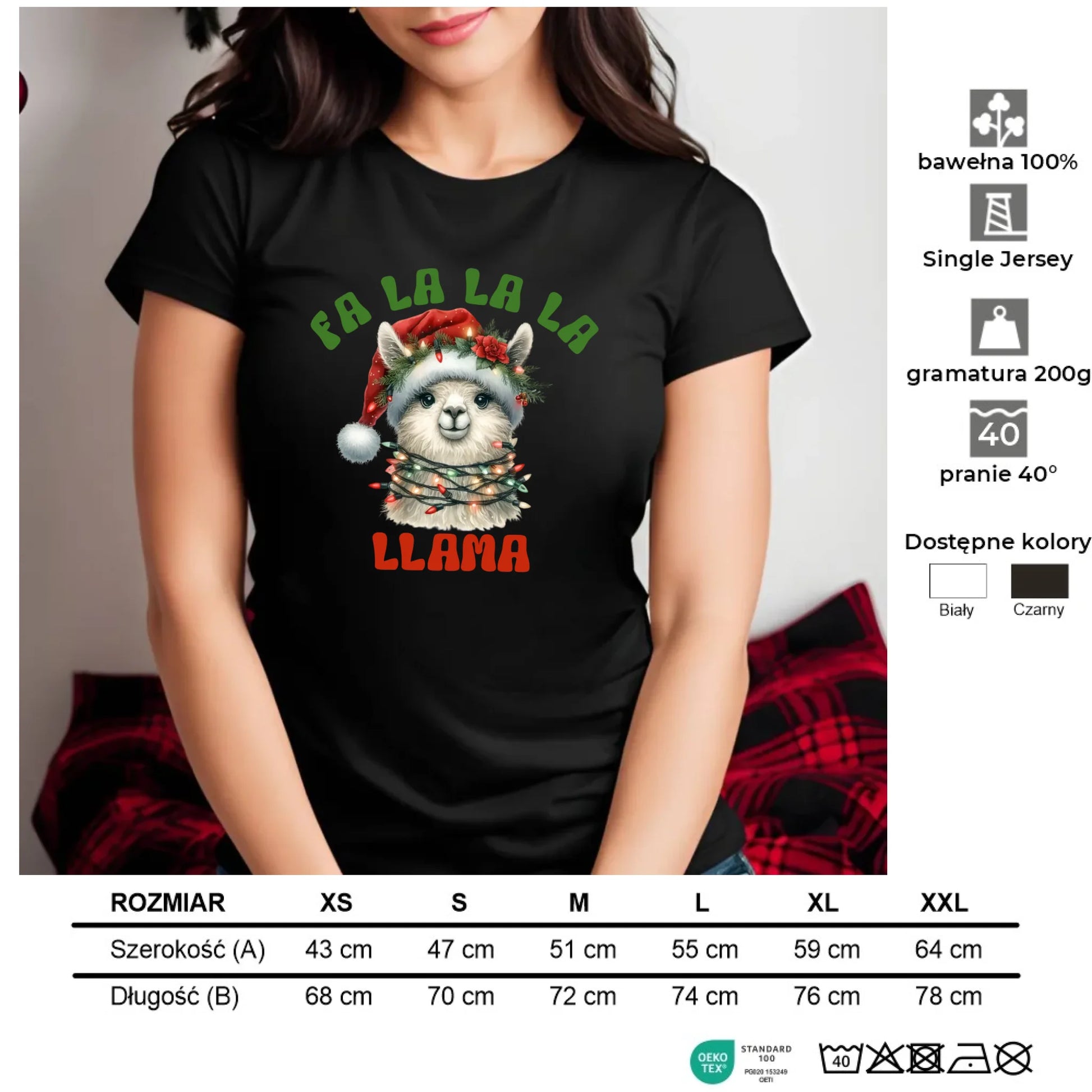 Fa la la la lama | Świąteczna koszulka damska BN71 - StoryCups.pl