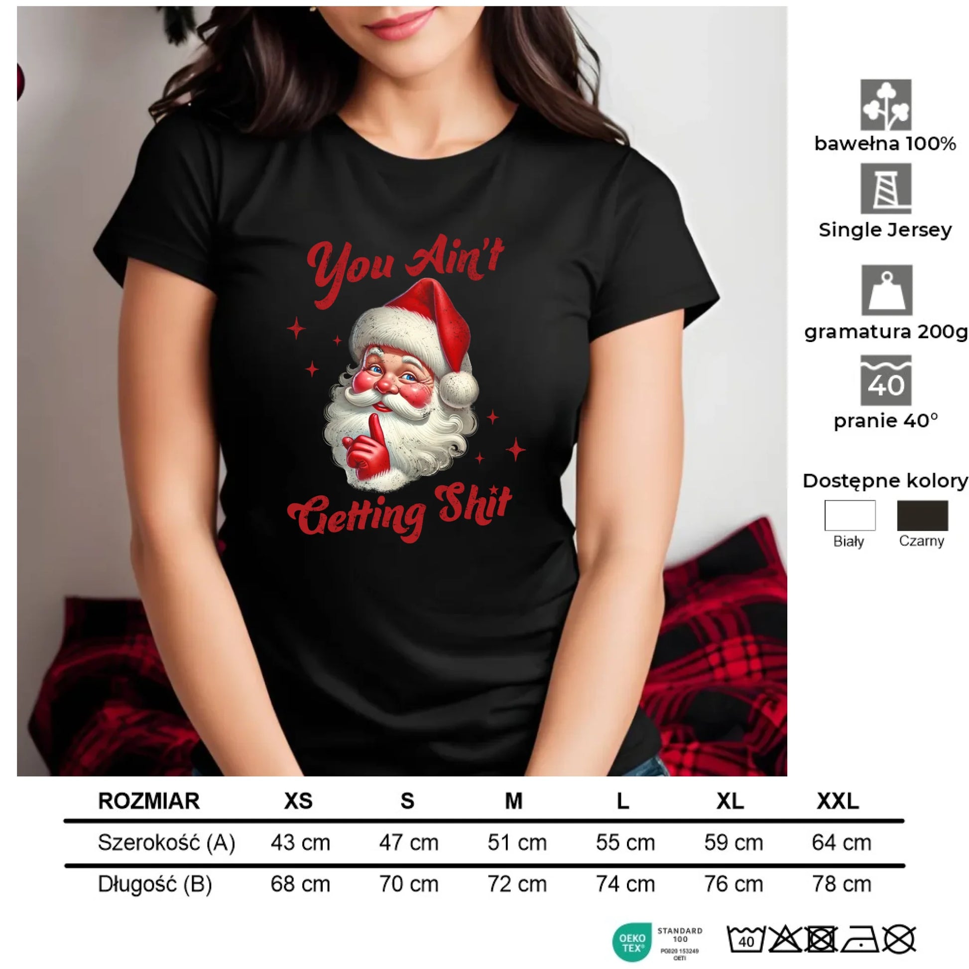 Nie dostaniesz nic | Świąteczna koszulka damska z Mikołajem BN66 - StoryCups.pl