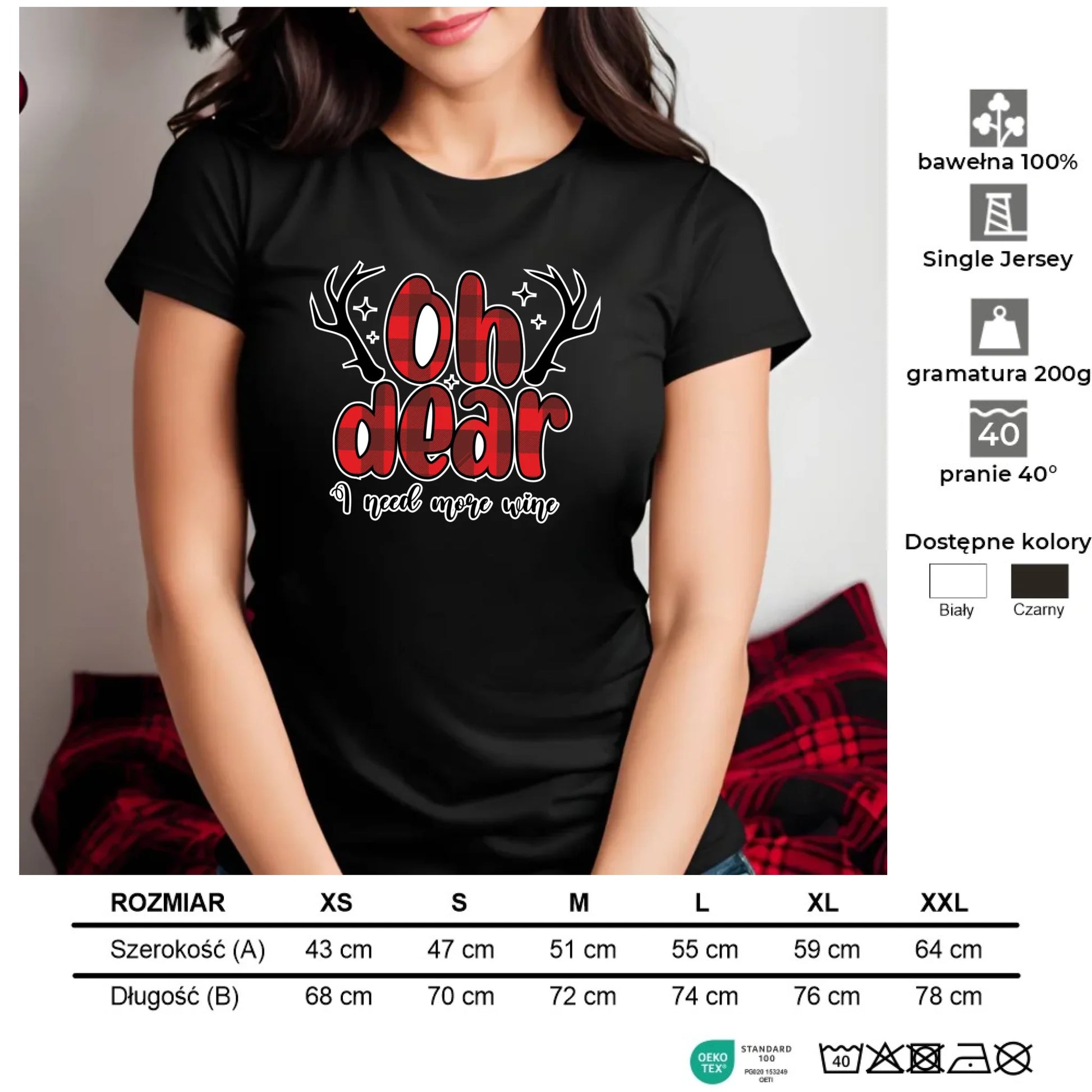 Potrzebuję więcej wina | Personalizowana świąteczna koszulka damska BN63 - StoryCups.pl