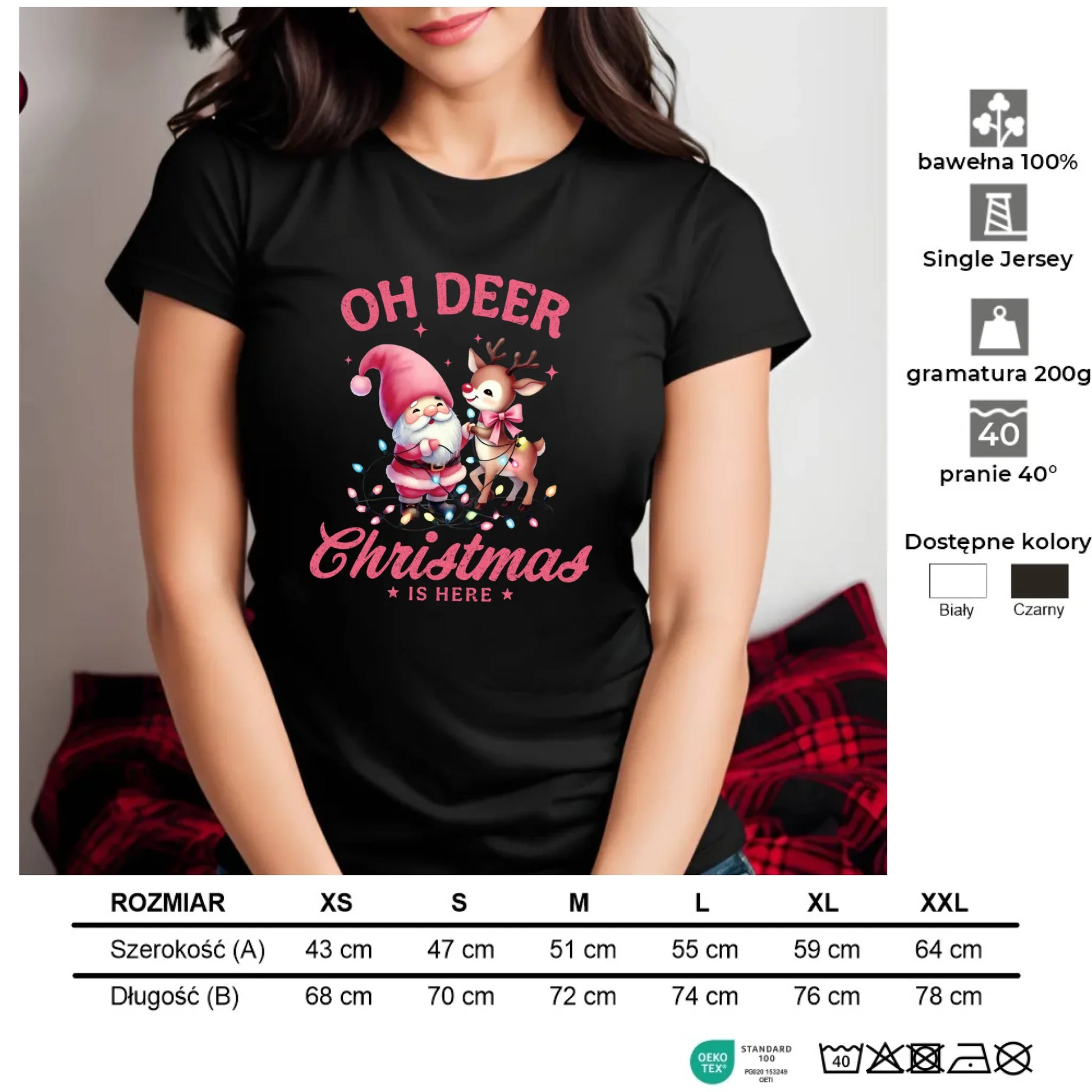 Oh deer Christmas is here | Świąteczna koszulka damska BN59 - StoryCups.pl